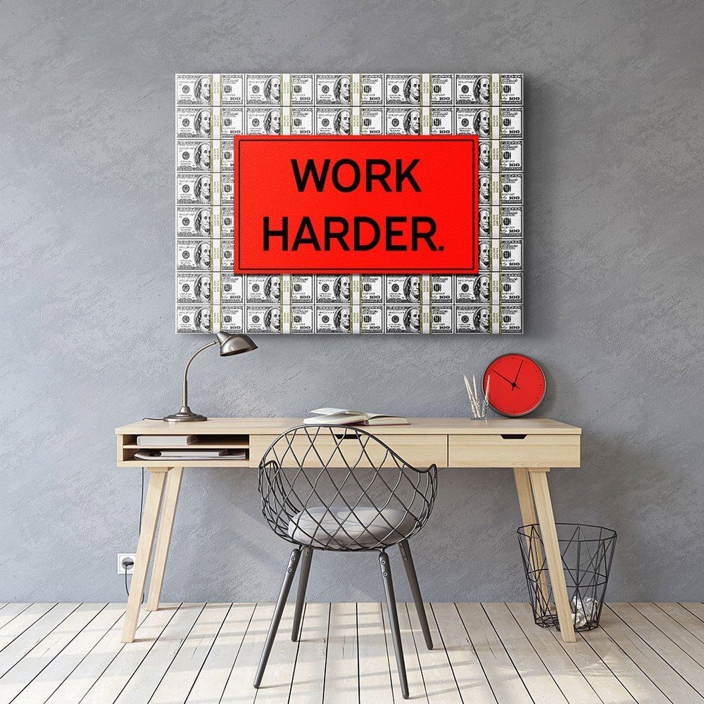 Premium DOTCOMCANVAS® Motivation Leinwandbild ohne Büro Leinwandbild, Work - Mindset Harder - - Rahmen -