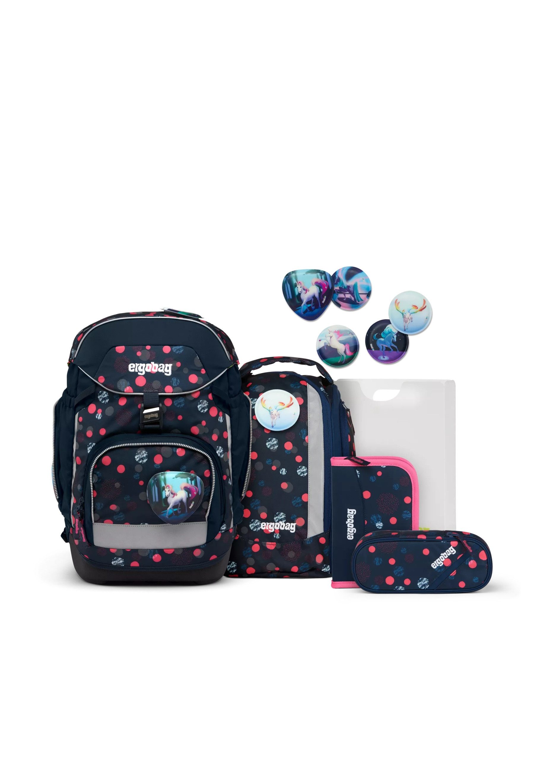 ergobag Schulranzen pack Set (6-tlg., 6-teiliges Set), verstellbarer Brustgurt