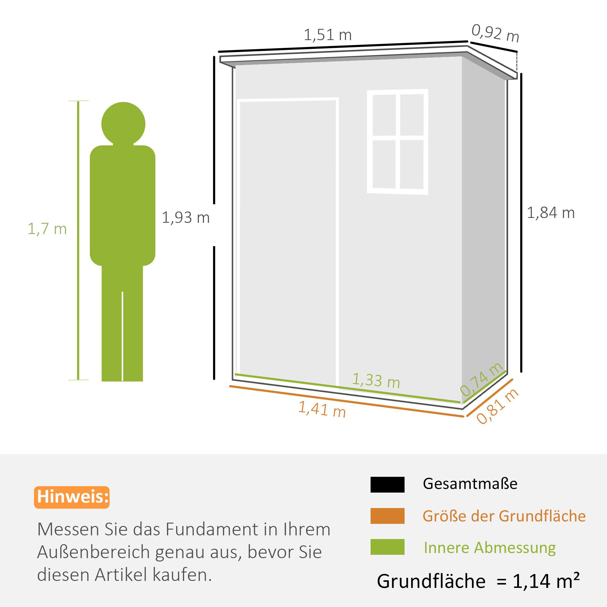 Outsunny Gerätehaus 1,14m² Gartenhaus mit Pultdach Boden wetterfest Kunststoff, BxT: 151x92 cm, (Geräteschuppen, 1 St., Gartenhaus), Werkzeugschuppen, verschließbar, Fenster, Grau