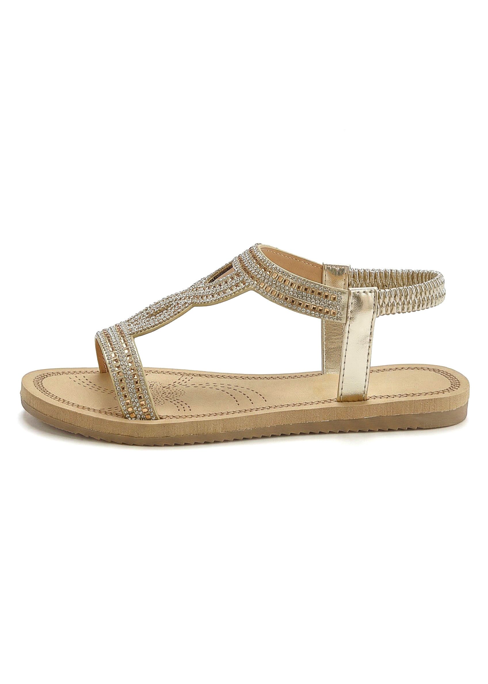 Vivance Sandalette, Sommerschuh, offener Schuh Sandale mit elastischen Riemchen und Glitzersteinchen VEGAN