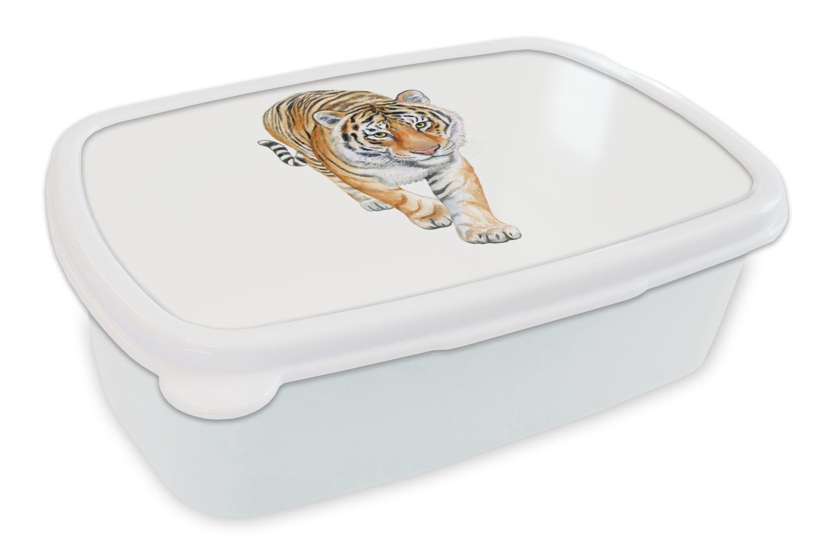 MuchoWow Lunchbox Tiger - Körper - Weiß, Kunststoff, (2-tlg), Brotbox für Kinder und Erwachsene, Brotdose, für Jungs und Mädchen