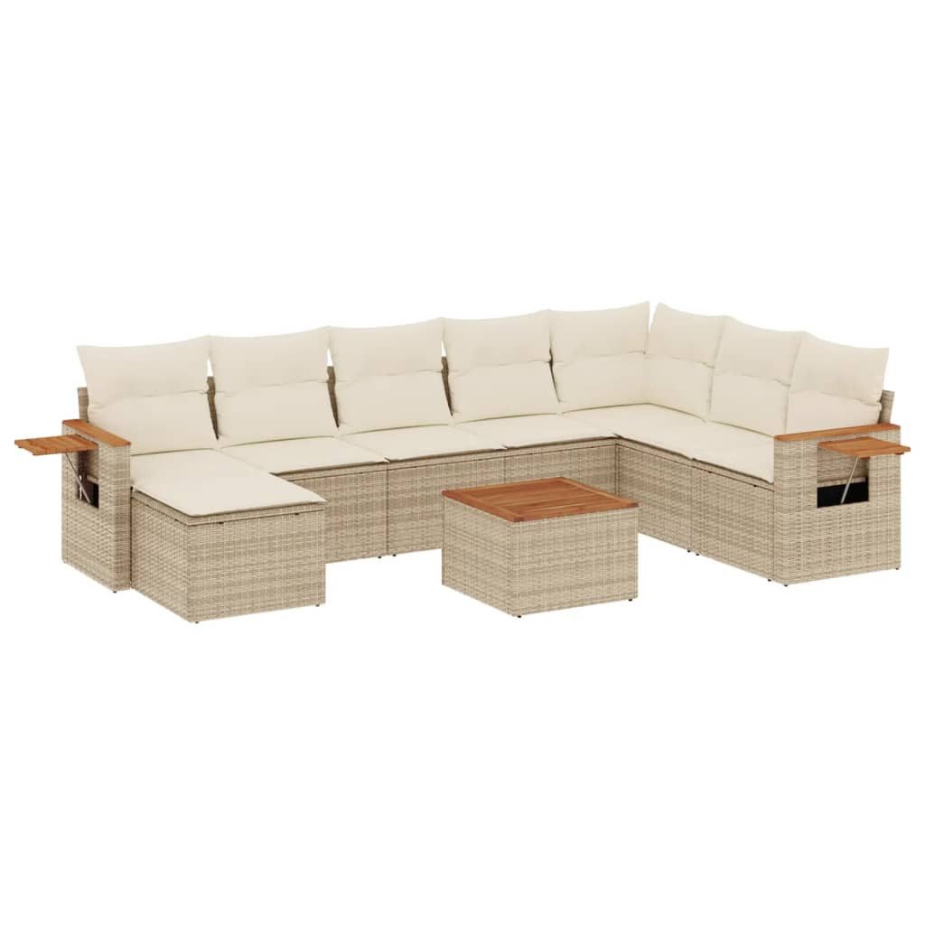 Gartenlounge-Set 9-tlg. Garten-Sofagarnitur mit Kissen Beige Poly Rattan