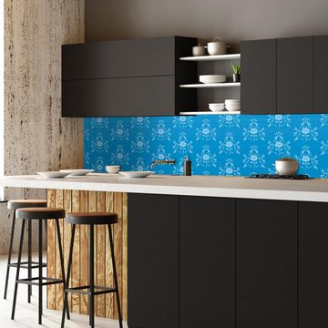 wandmotiv24 Küchenrückwand Barock Blau Muster, (1-tlg), Premium Hartschaum Nischenrückwand in versch. Größen