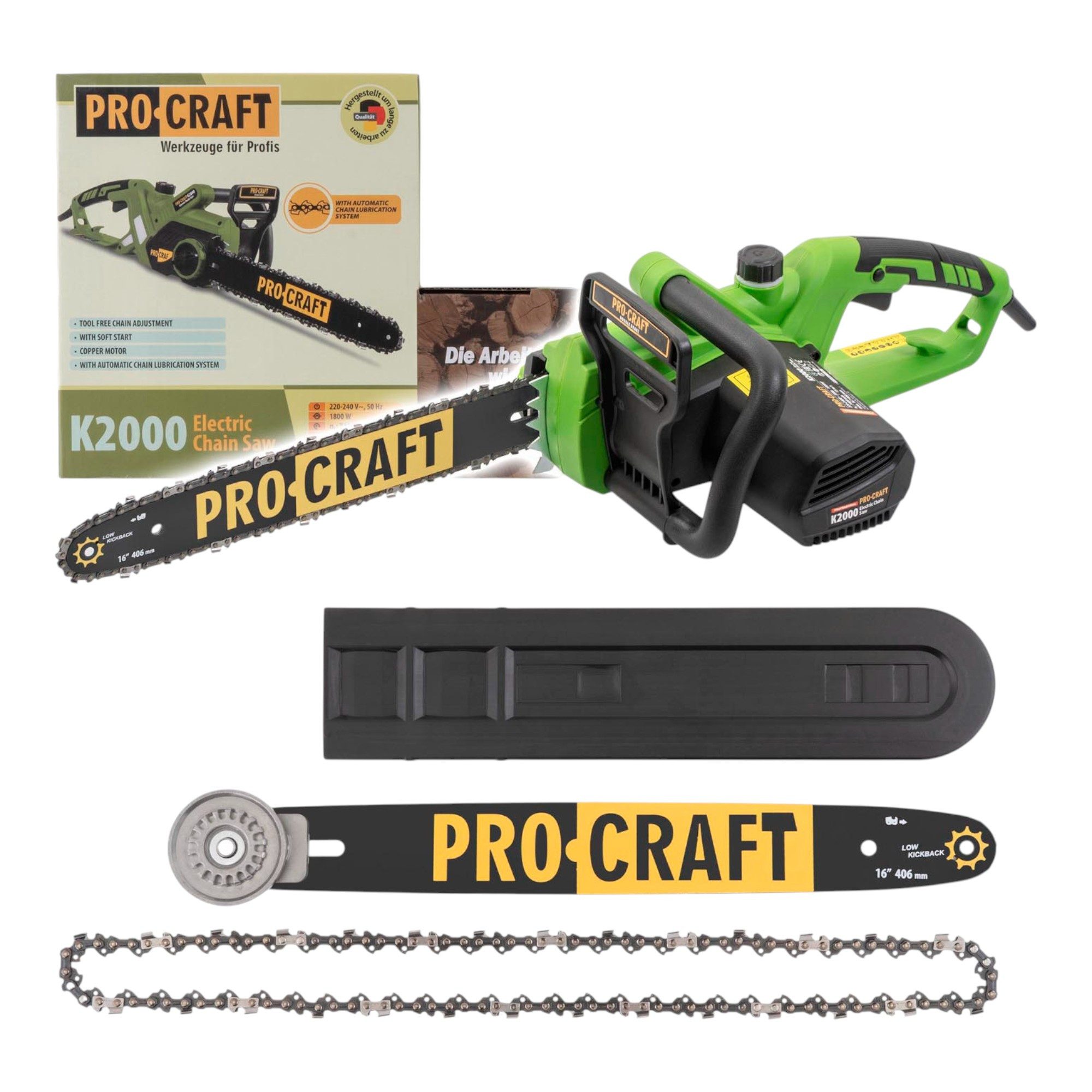 PRO CRAFT Elektro-Kettensäge Procraft K2000 Kettensäge 1800 Watt 406 mm Schnittlänge