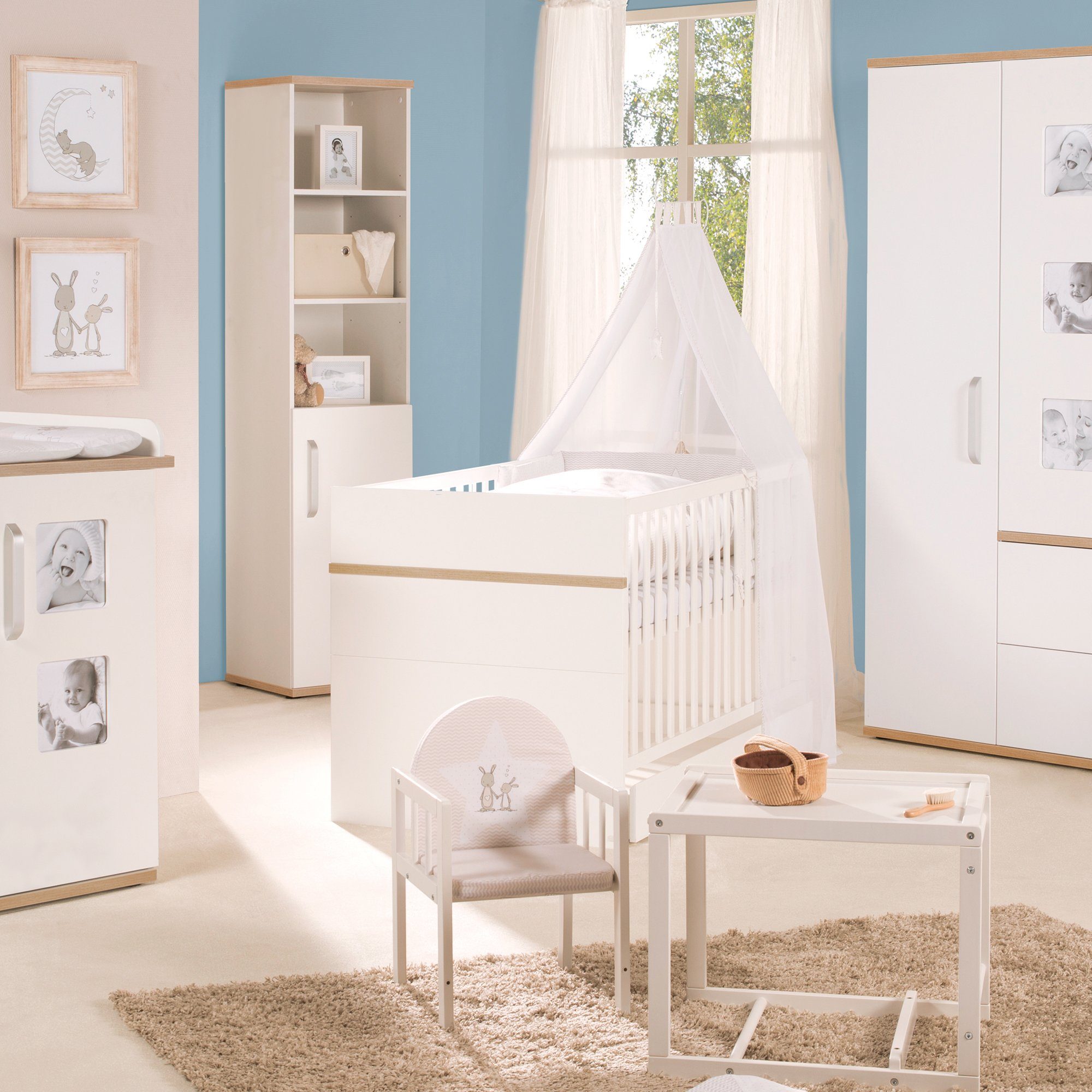 roba® Babybett Pia, Gitterbett höhenverstellbar & umbaubar - Holzdekor / Weiß