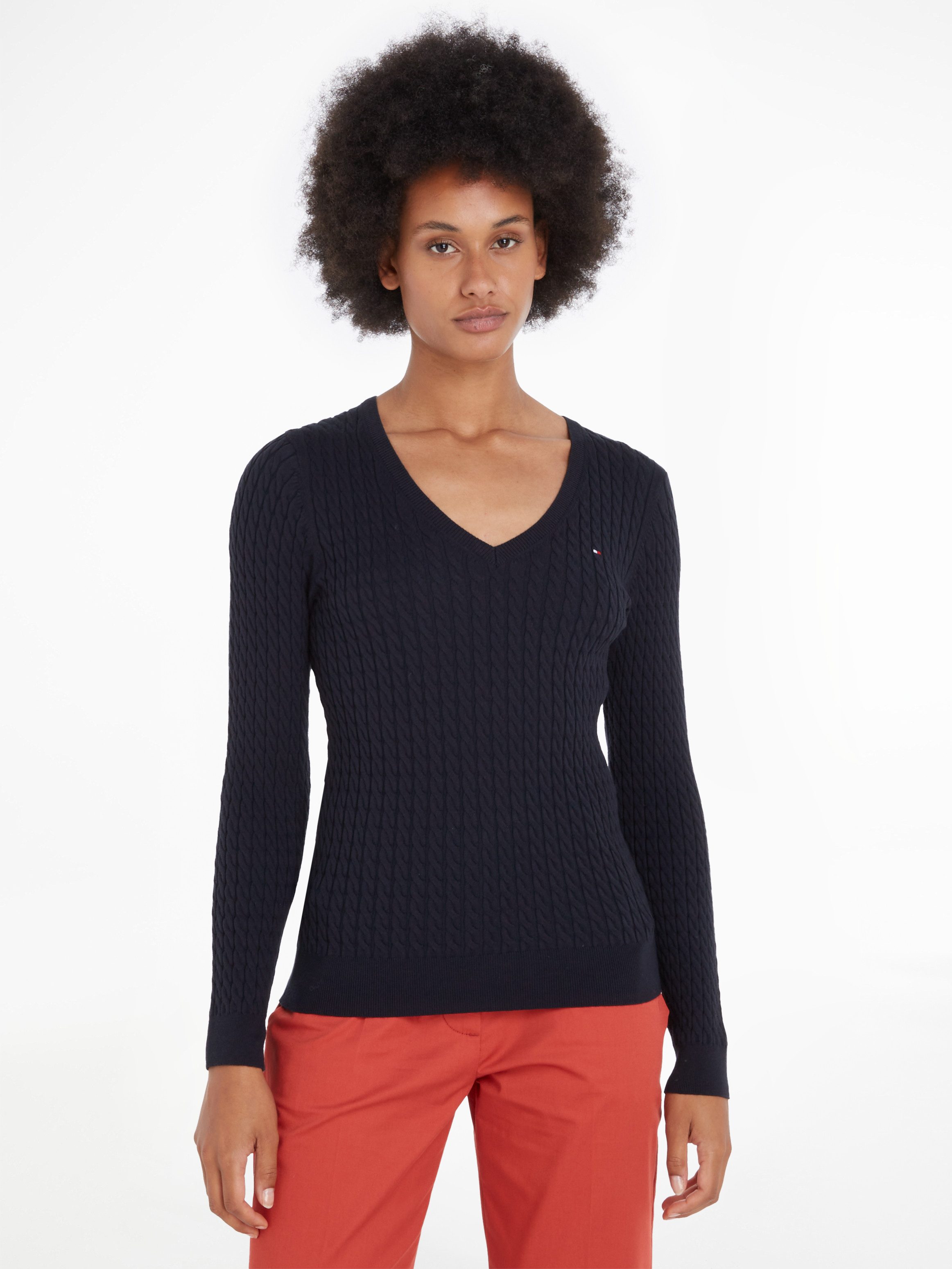 Tommy Hilfiger Strickpullover CO CABLE V-NK günstig online kaufen