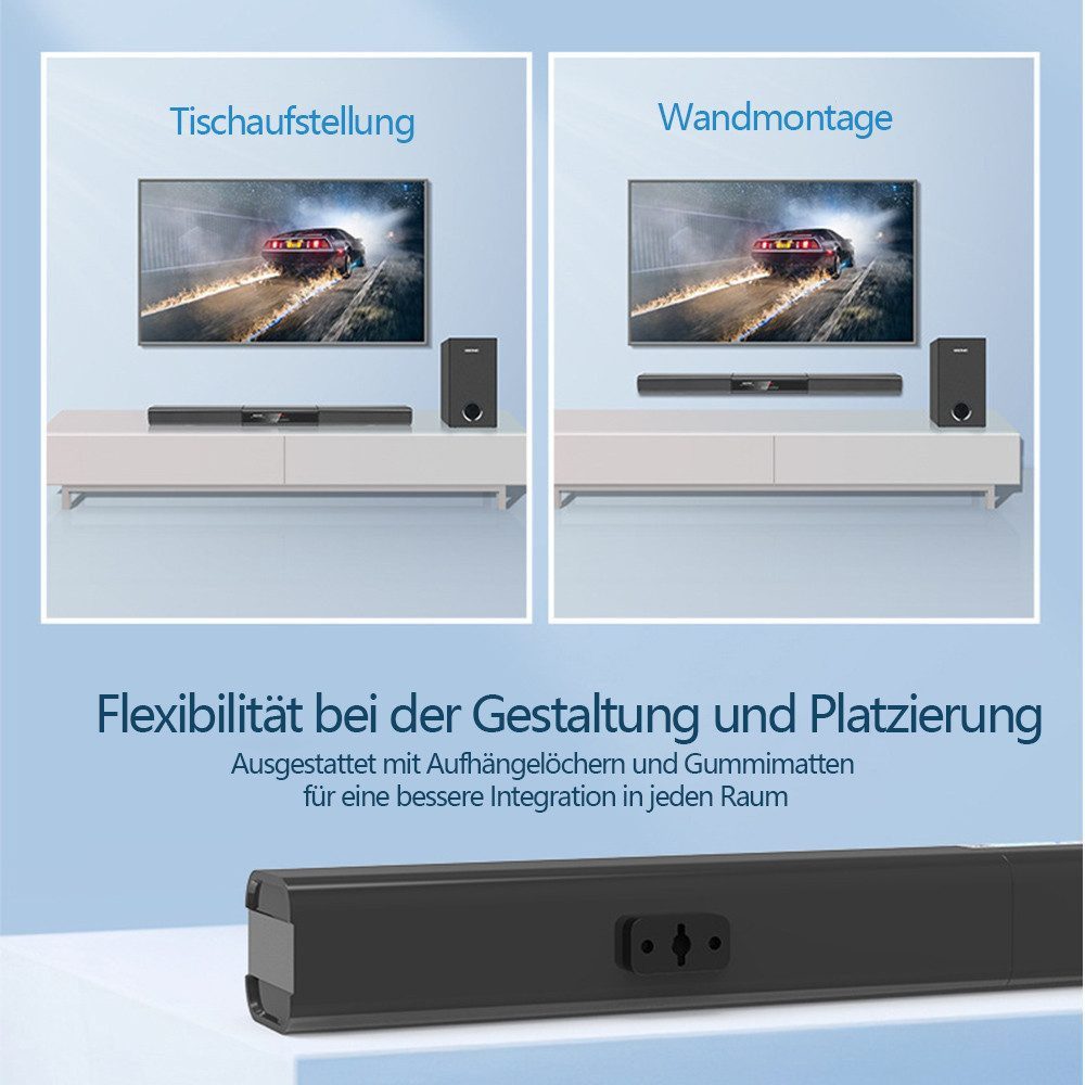 ibettertec für TV Geräte, Soundbar mit Subwoofer für Fernseher 2.1 Soundbar Soundbar 2.1 (Bluetooth, 60 W, Fernbedienung und Wandmontage-Kit, Schlankes und Kompaktes Design)
