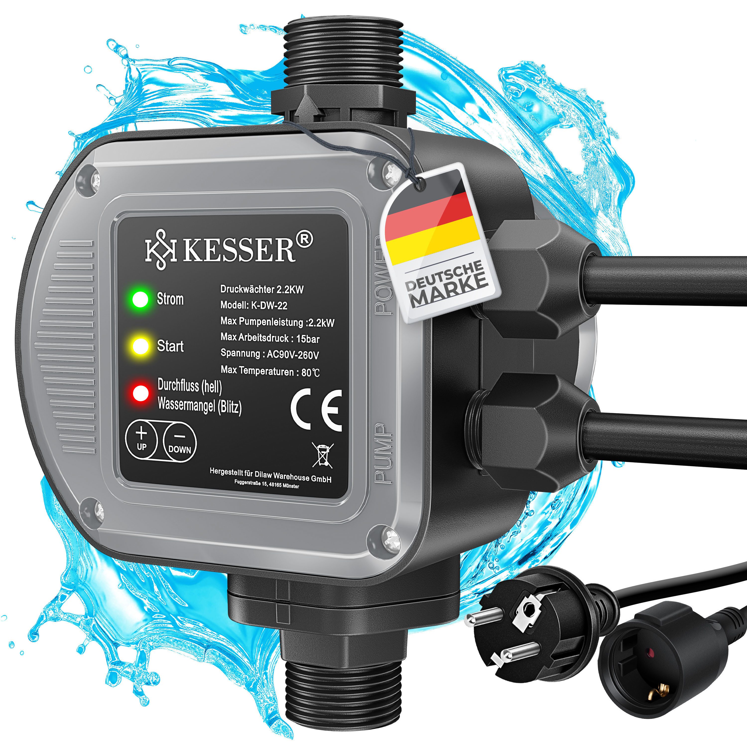 KESSER Wasserpumpe, Druckschalter Druckwächter Pumpensteuerung Gartenbewässerung