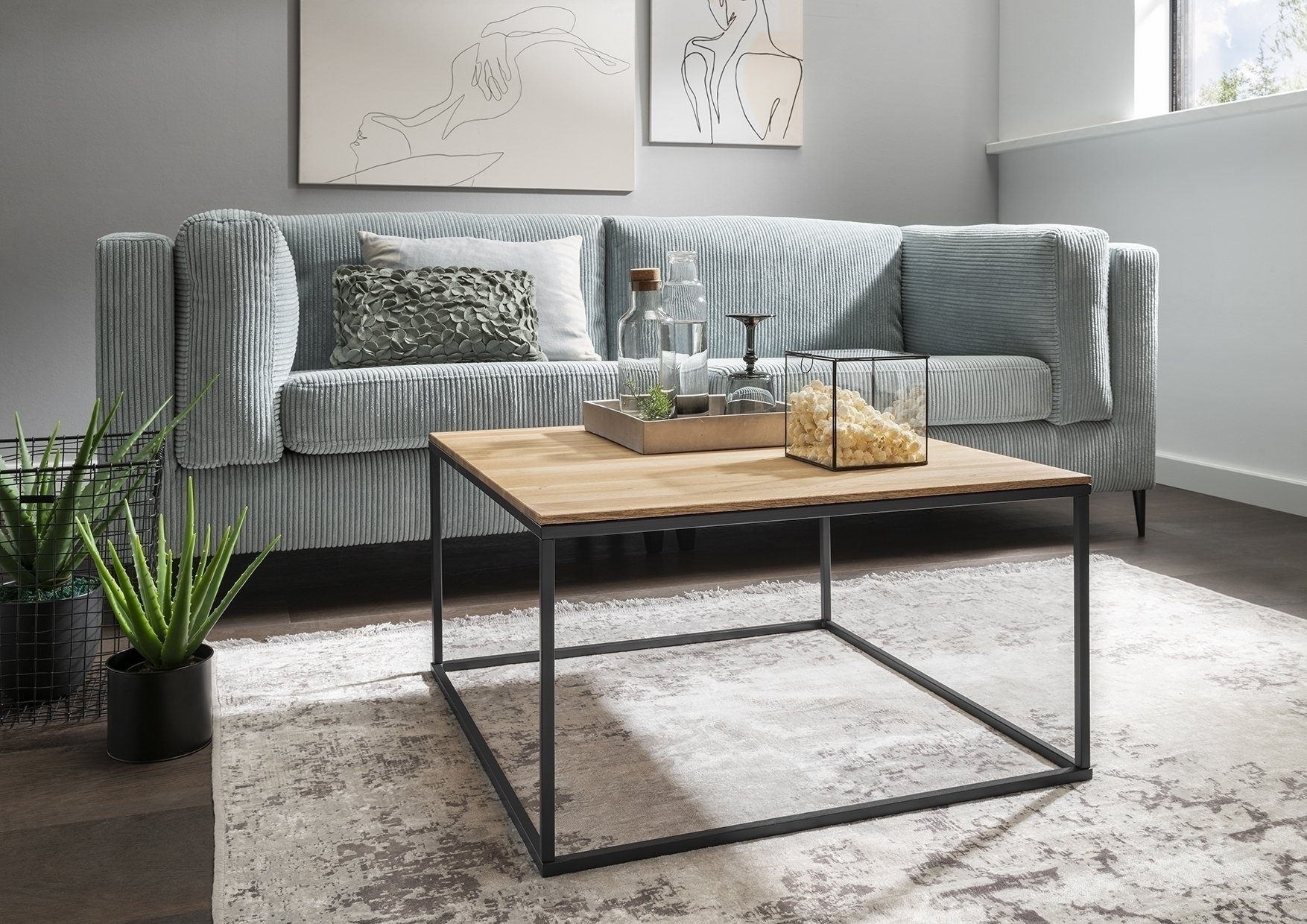 freiraum Couchtisch 2133-75, in Eiche Massiv, Gestell Metall Schwarz - 75x40x75 (BxHxT)