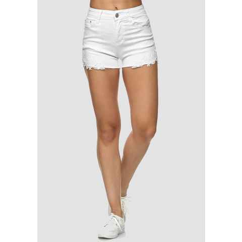 Egomaxx Jeansshorts Jeans Shorts Hose Kurz High Waist Hot Pants mit Spitze 2643 in Weiß