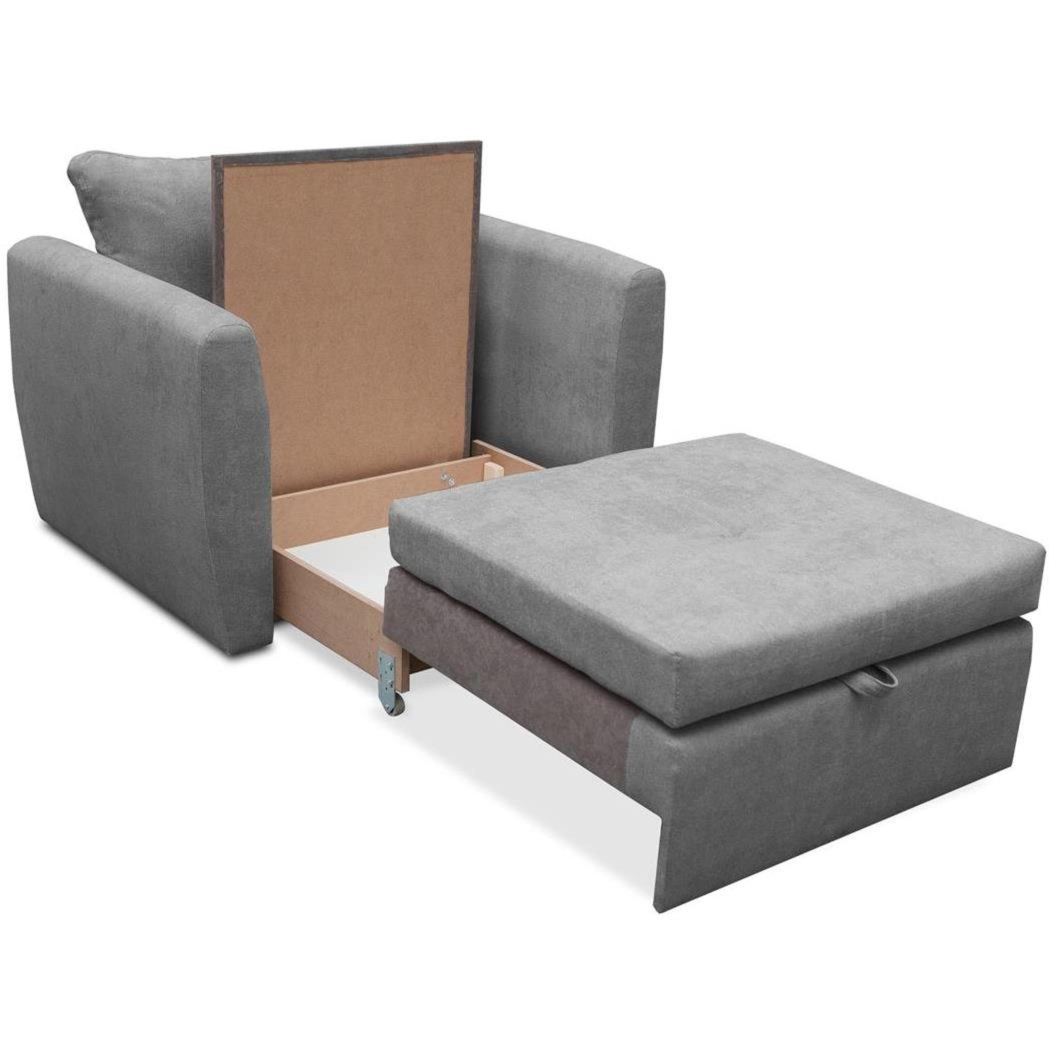 Kamel 1-Sitzer mit Bettkasten, Polstersessel Dunkelgrau Schlaffunktion, (alfa Beautysofa Sofa, Wohnzimmersessel), (Modern Relaxsessel 19)
