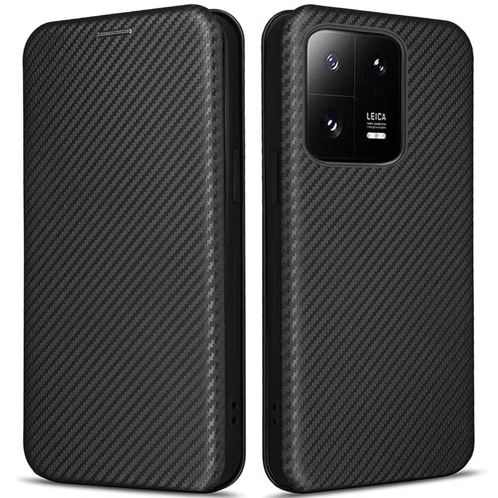 FITSU Handyhülle Flipcase für Xiaomi 13 Pro Handyhülle im Carbon Design Schwarz 6,73 Zoll, Handytasche mit Carbon Optik, stabile Schutzhülle mit Magnetverschluss