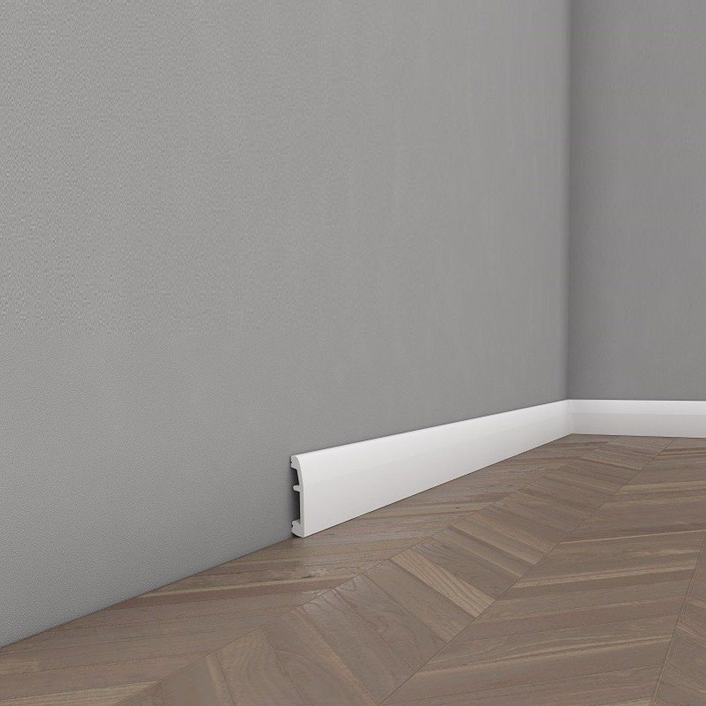 PROVISTON Sockelleiste Polystyrol, 14 x 69 x 2000 mm, Weiß, Kunststoff Fußleiste, L: 200 cm, 1-St.
