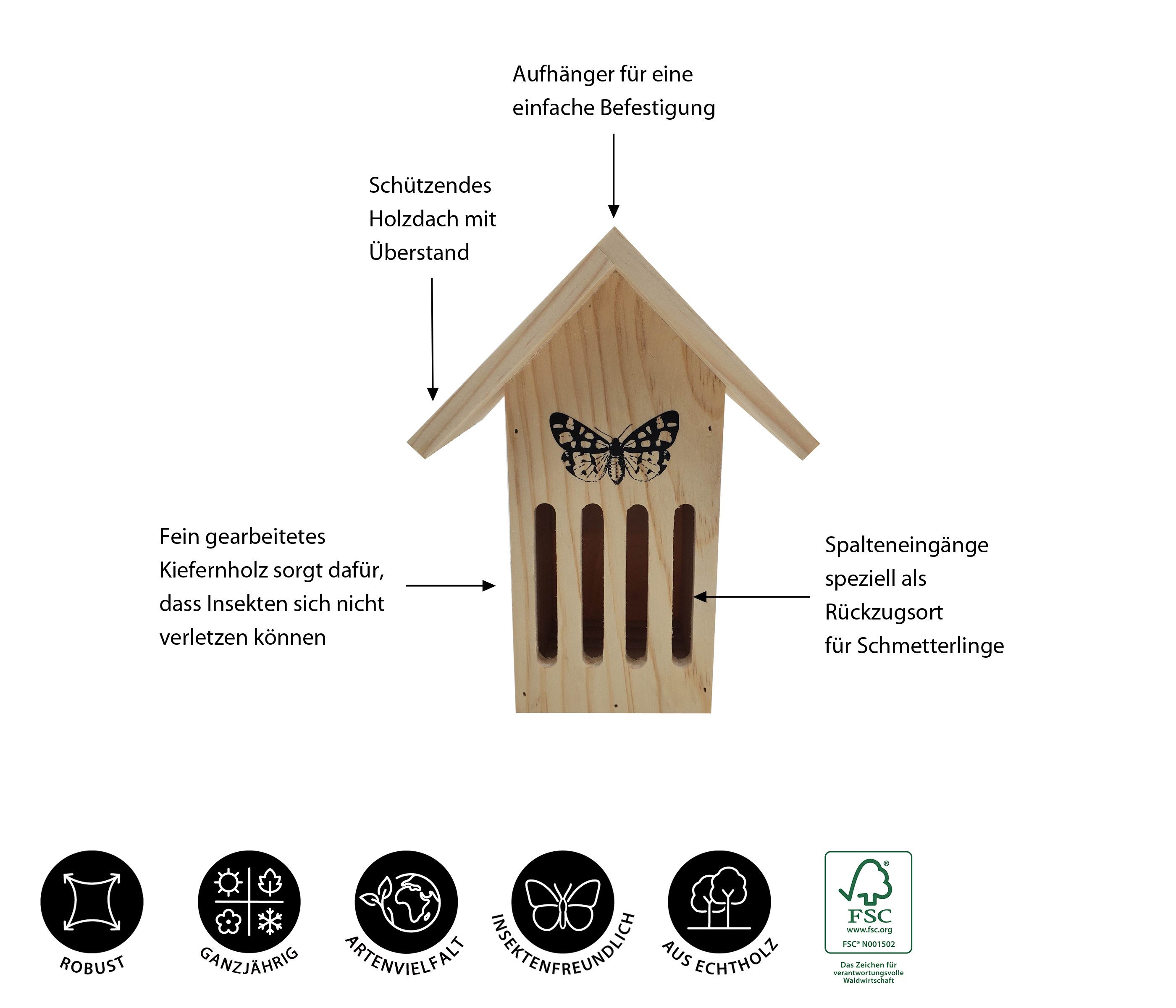 Thumbnail - Dehner Insektenhotel Natura Premium Runa für Schmetterlinge, Nistkasten, 17 x 23 x 12 cm, Insektenhaus für Schmetterling...