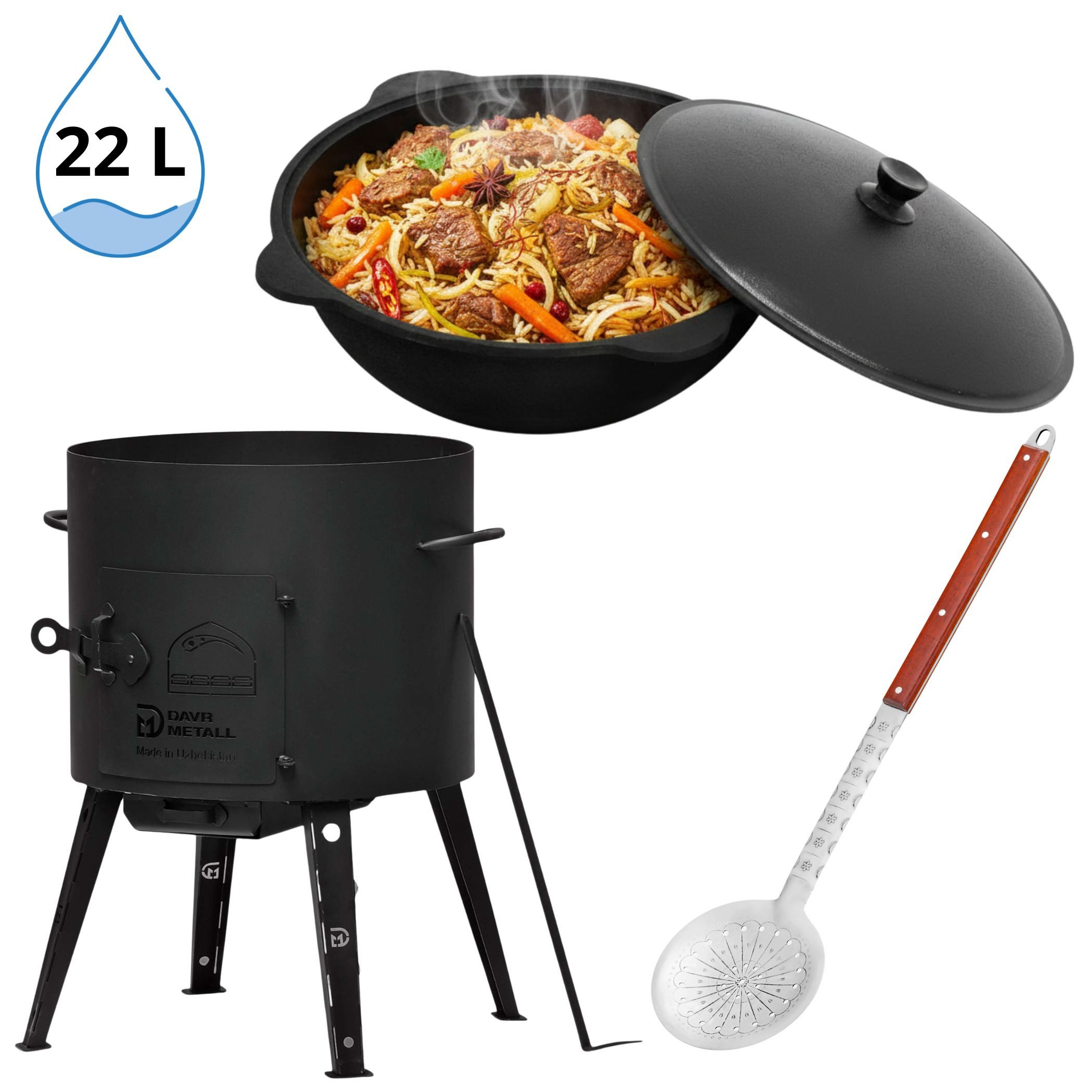 4BIG.fun Feuerstelle Utschak Ø49cm Uchag 22L Kazan Campingofen Asia Wok, (Utschag Uchak Kasan Учаг Казан Außenküche Eintopfofen)