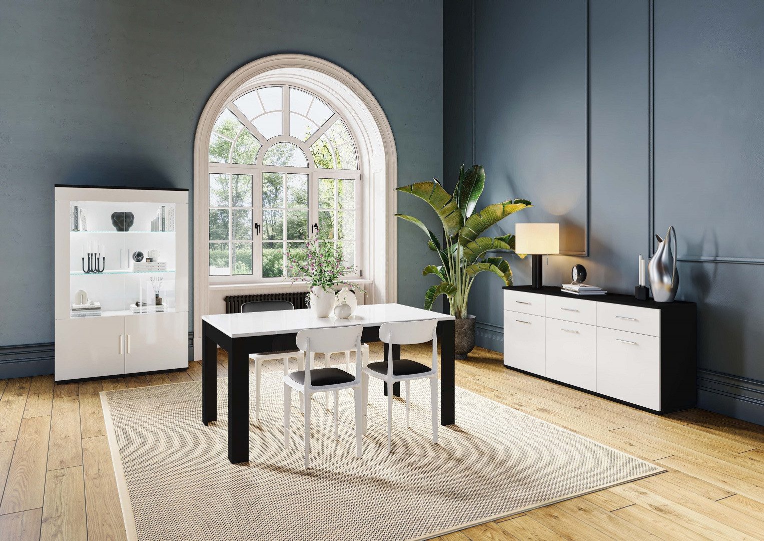 Interdesign24 Esszimmer-Set Venere, (3-Teilig, in Schwarz/Weiß Hochglanz), Made in Italy