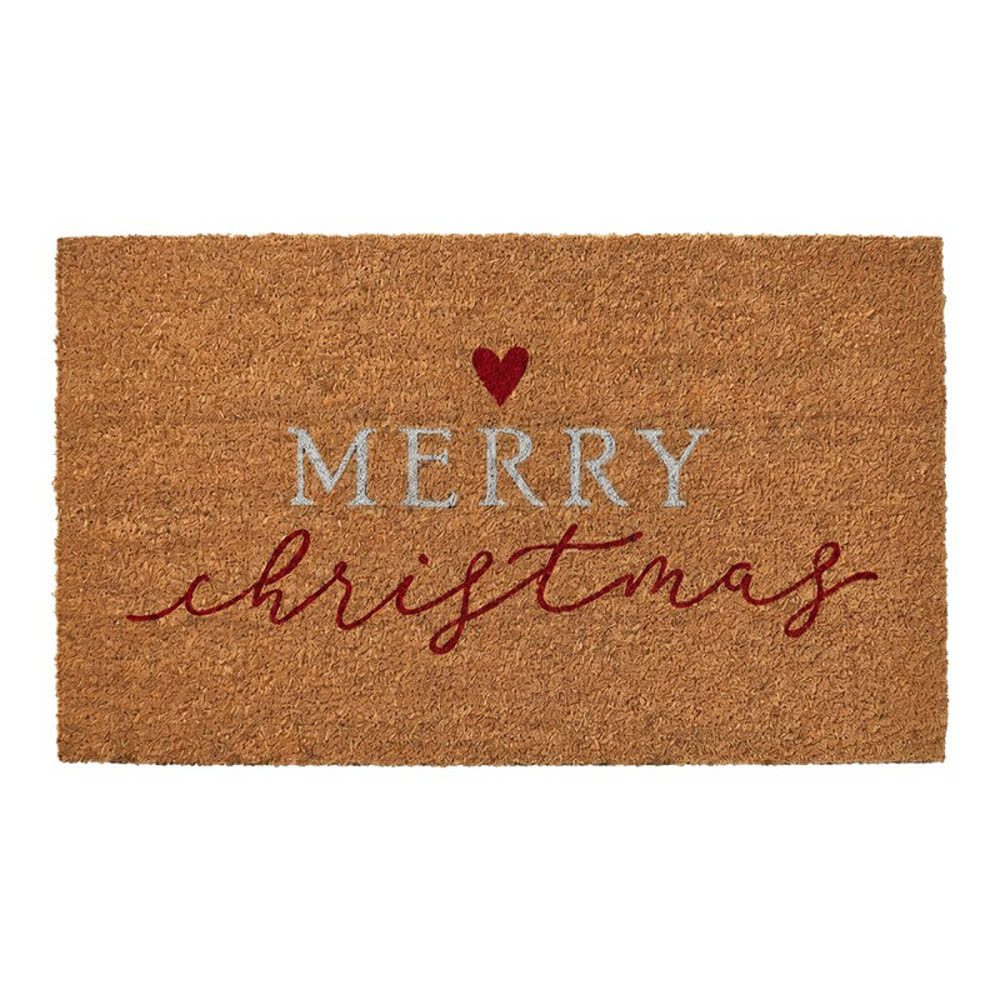 Clayre & Eef Fußmatte Fußmatte MERRY CHRISTMAS natur rot weiß mit Herz und Schrift Türmatte