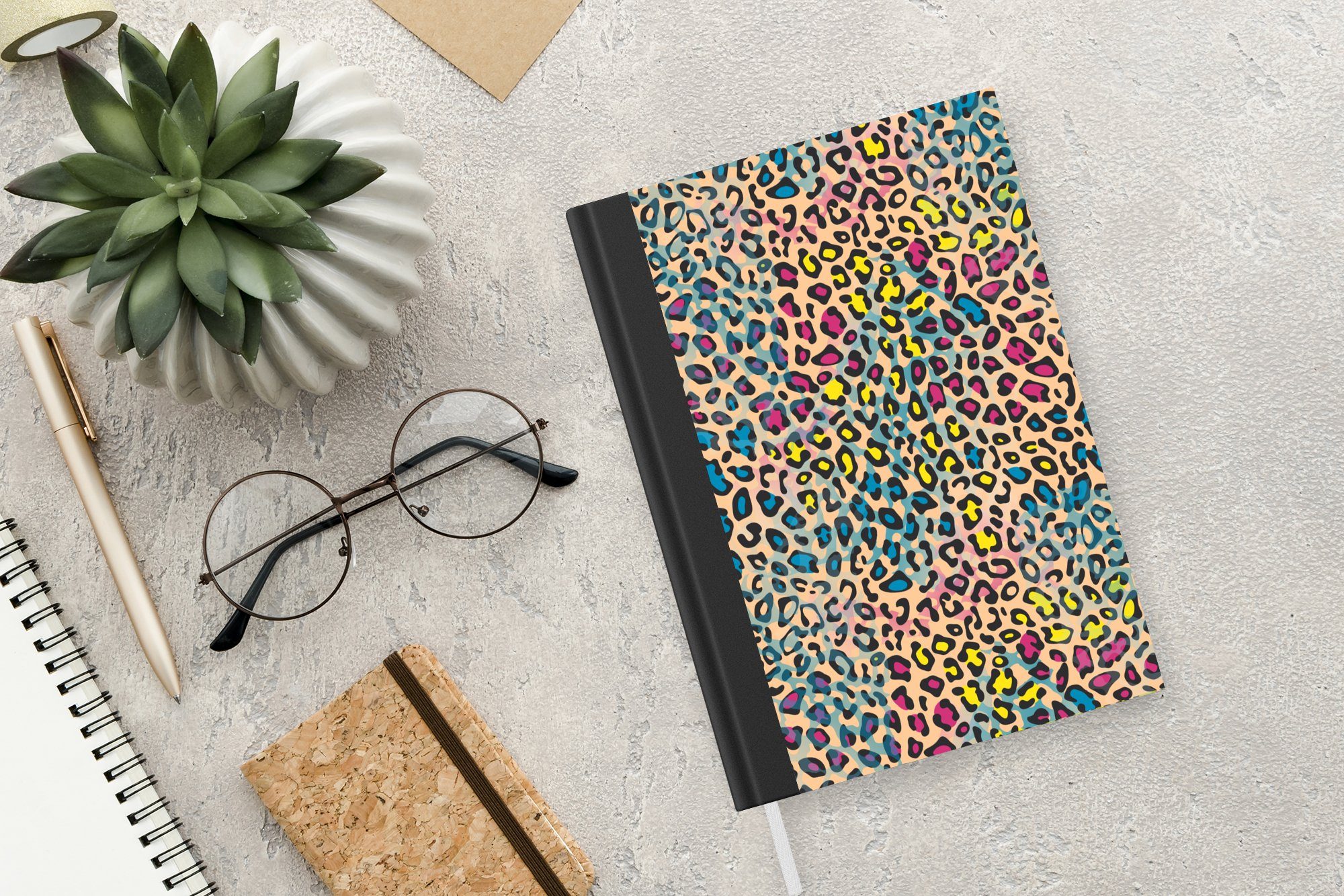 - A5, Journal, Haushaltsbuch Pantherdruck Notizheft, Notizbuch Merkzettel, Farben, Seiten, Tagebuch, MuchoWow Muster 98 -