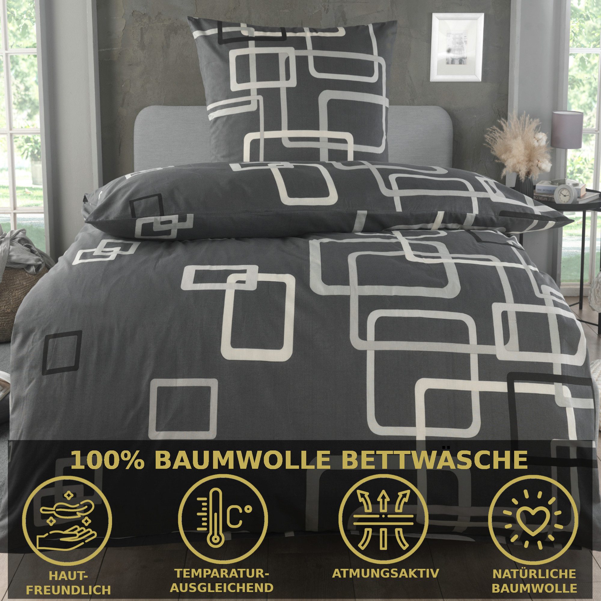 Malika Bettwäsche 135x200 + 80x80 cm atmungsaktiver Baummwoll Renforce Bettbezug, Renforce Baumwolle, 2 teilig, Für Allergiker geeignet, pflegeleicht, angenehm weicher Stoff