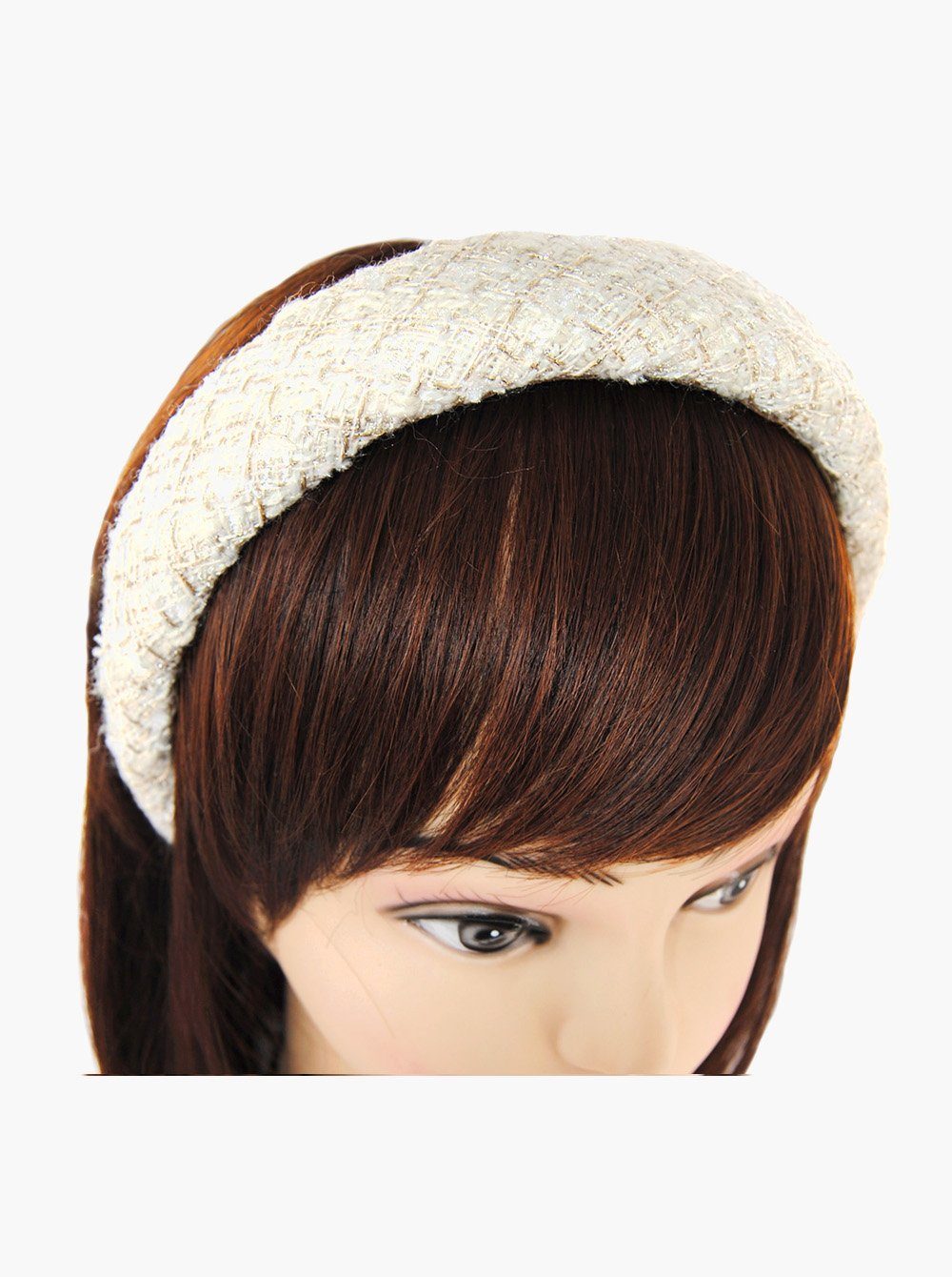 Haarreif axy Tweed Haarband aus Weiss Tweed Vintage Haarreif Damen Haareifen Stoff gepolstertes, Stoff