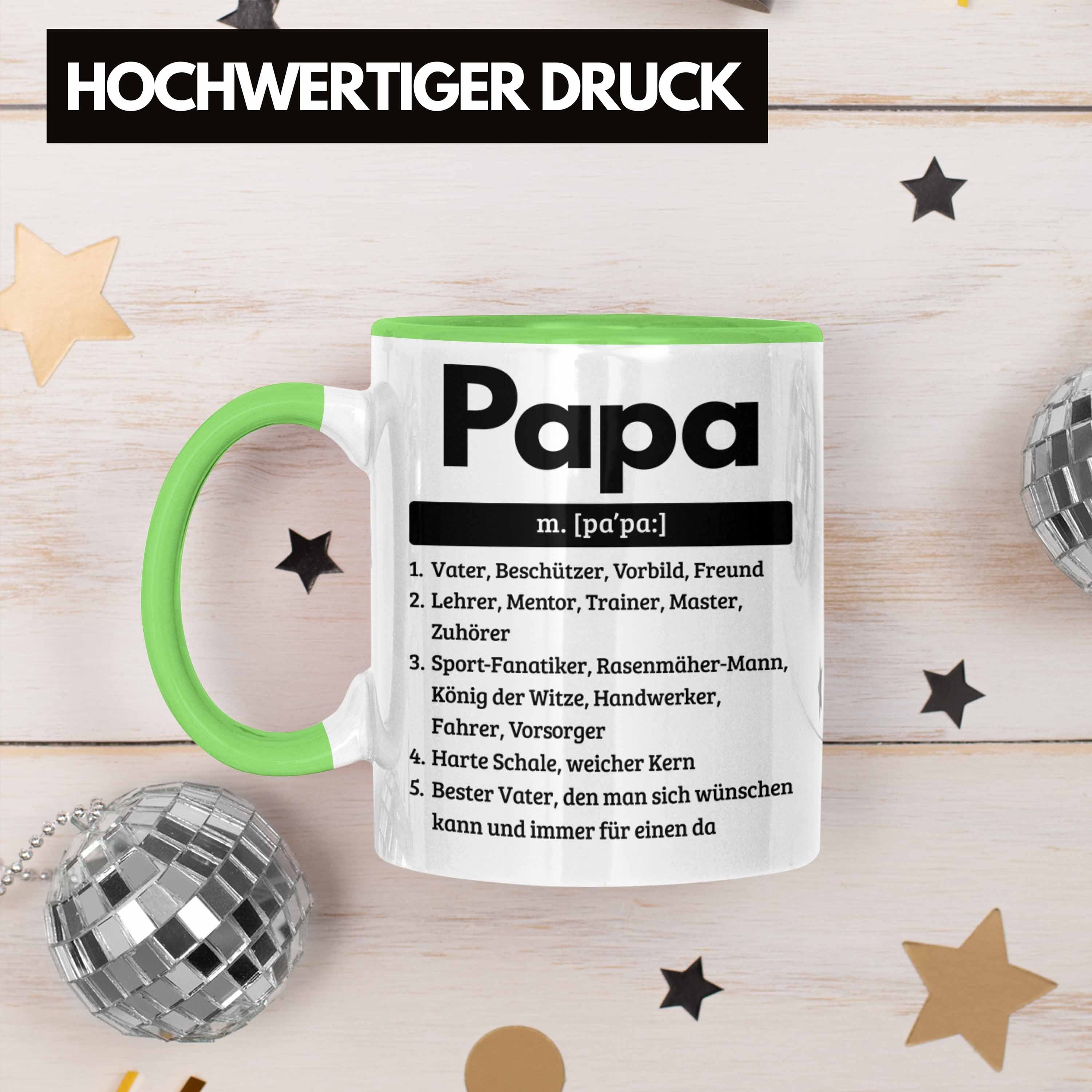 Trendation Tasse Geschenk für Vatertag Pa für Tasse Papa Grün Spruch Geschenkidee Definition
