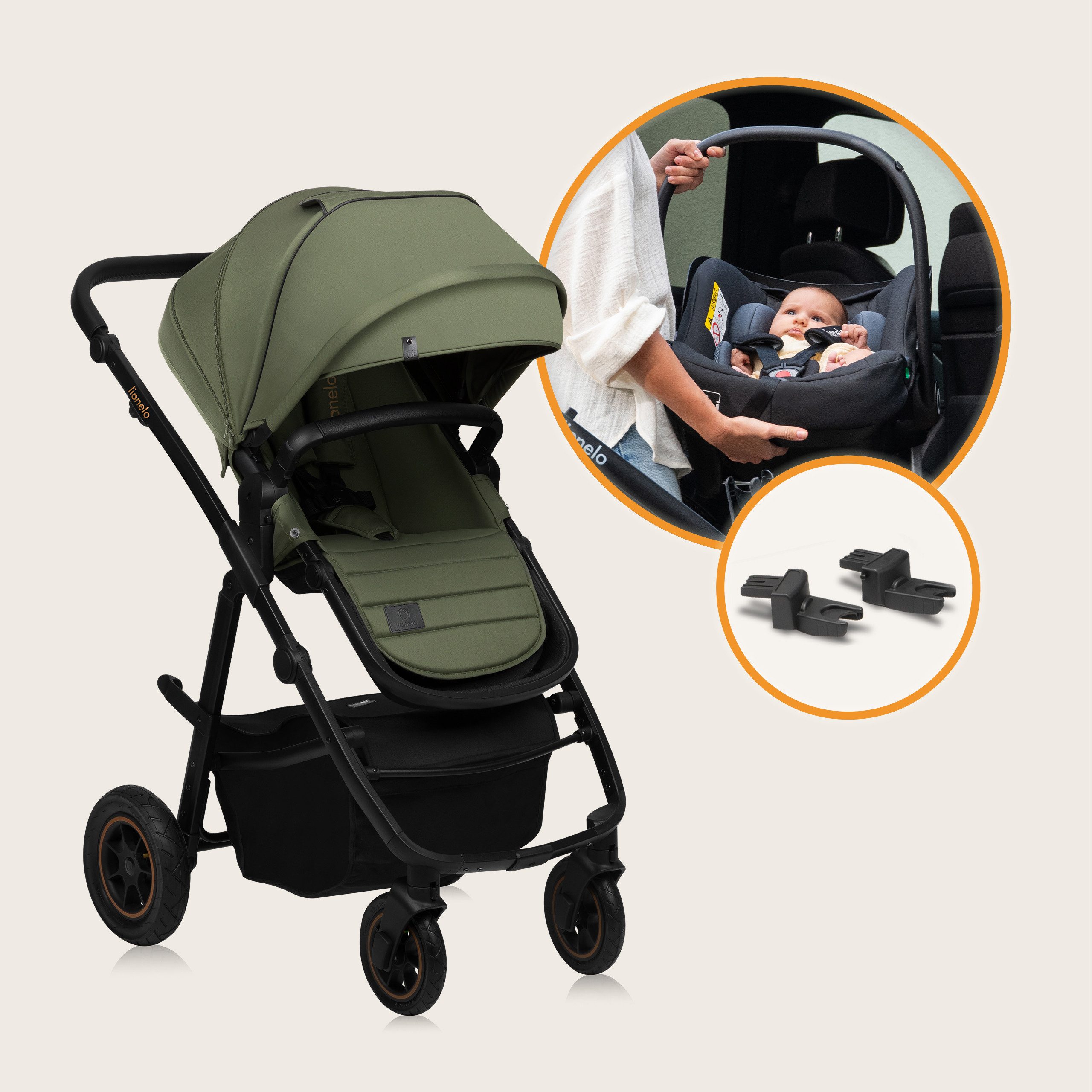 lionelo Kombi-Kinderwagen AMBER PLUS 2IN1, (Set 2in1 oder 3in1), 2-in-1-System / Babywanne & Buggy / Von Geburt bis 4 Jahre