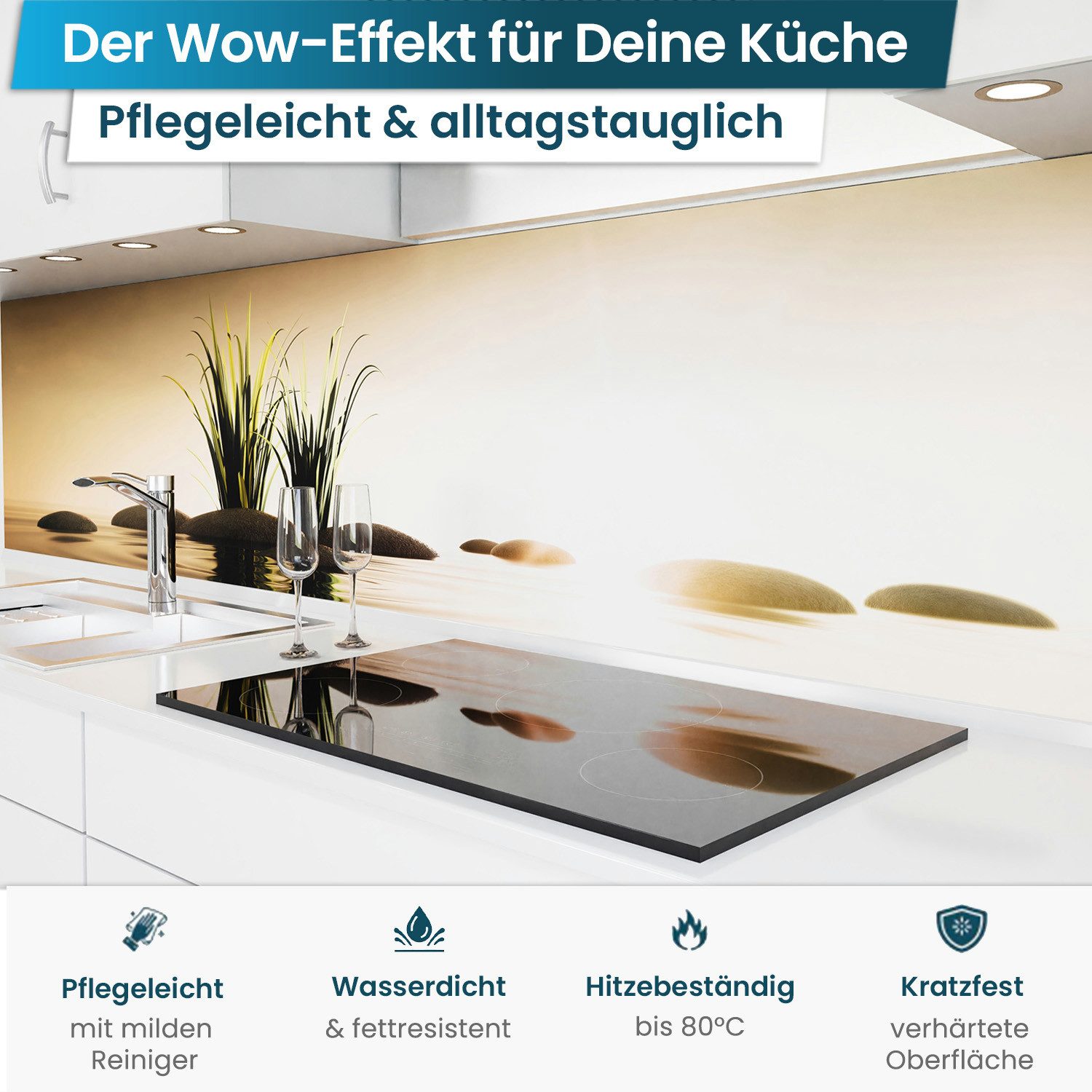 danario Küchenrückwand Folie selbstklebend - Matt - Spritzschutz Küche - versteift & robust – Bild 2 von 5