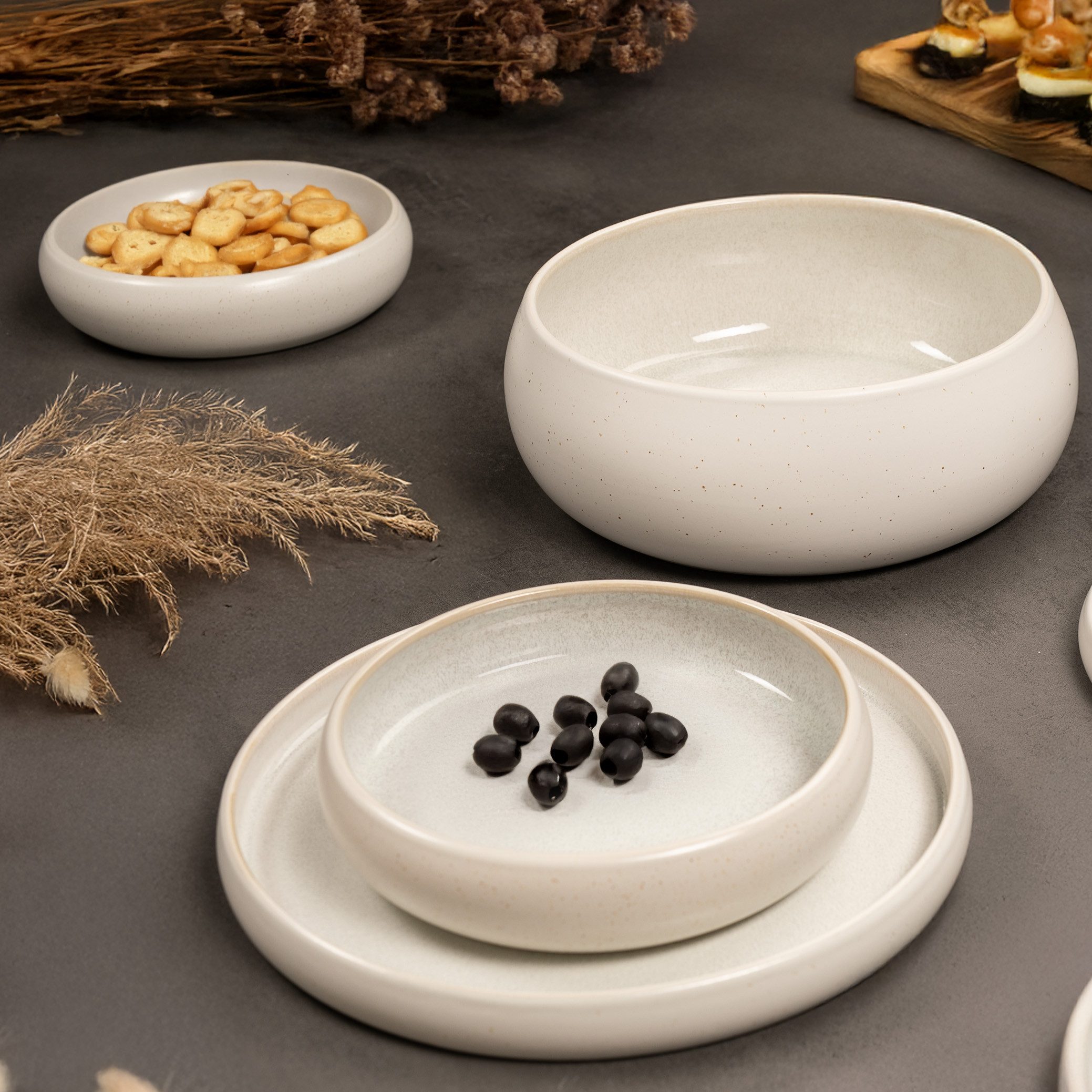 Moritz & Moritz Tafelservice SOLID UNI Geschirrset Creme (18-tlg), 6 Personen, Steinzeug, Kombigeschirr für 6 Personen