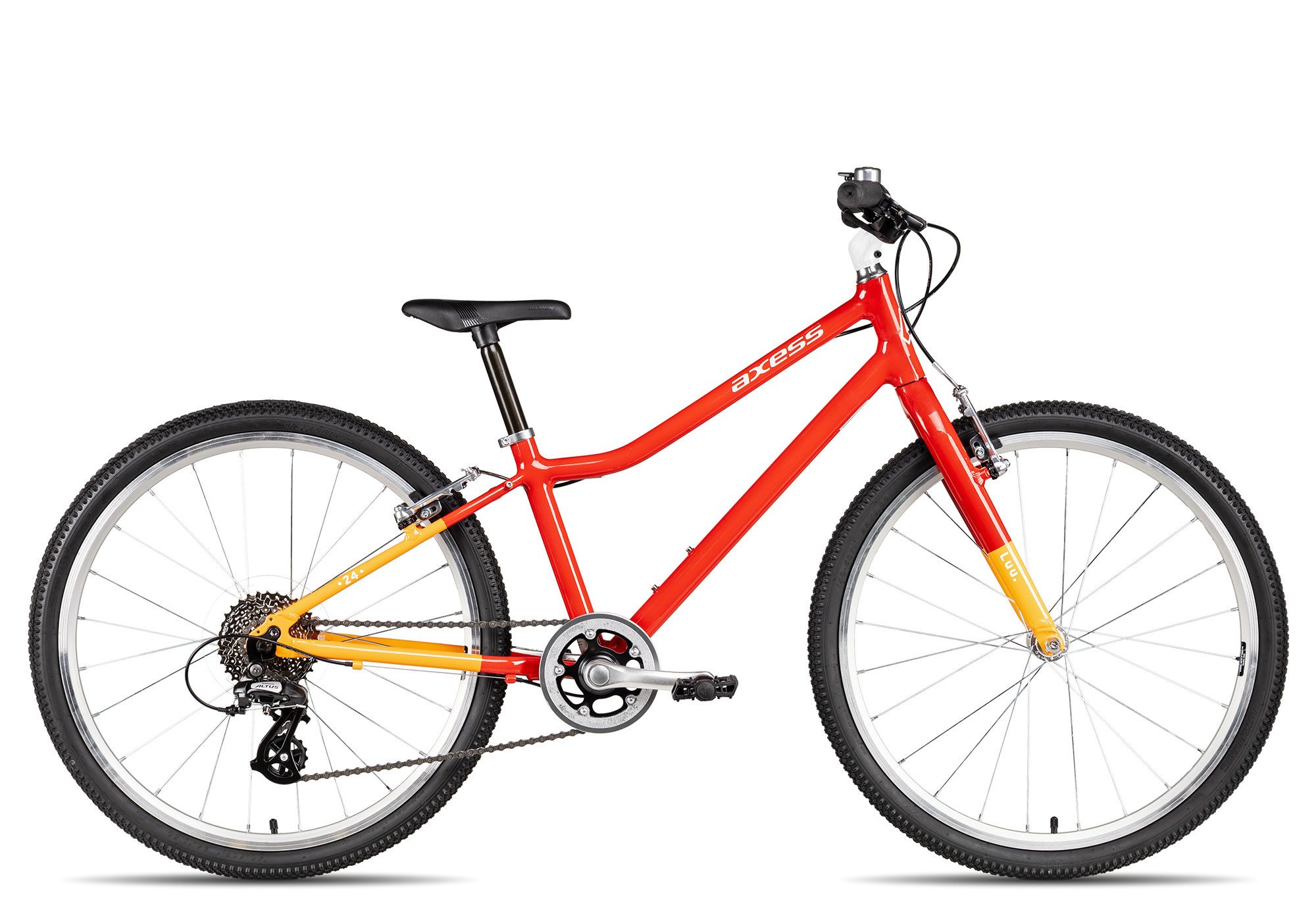Axess Kinderfahrrad Axess LUU. 24, 8 Gang Shimano Altus RD-M310-L Schaltwerk, Kettenschaltung, leichter Aluminiumrahmen rot/orange