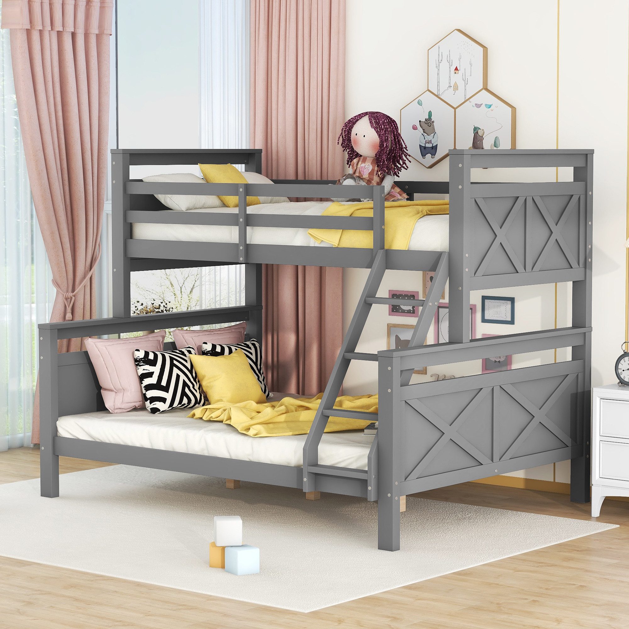 Bett Holzbett mit schräger Leiter