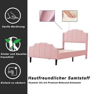 OKWISH Bett Polsterbett, Doppelbett Jugendbett Gästebett (Samt gepolstertes, mit Kopfteil, Fußteil und Lattenrost 90 x 200 cm), Ohne Matratze