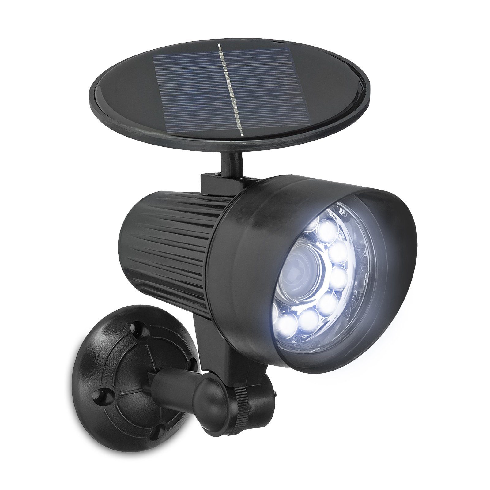 EASYmaxx LED Außen-Wandleuchte 06839 Solar Strahler Security Plus Flutlicht Strahler, mit Bewegungsmelder, LED fest integriert, Kaltweiß, Überwachungskamera-Attrappe, Wandleuchte