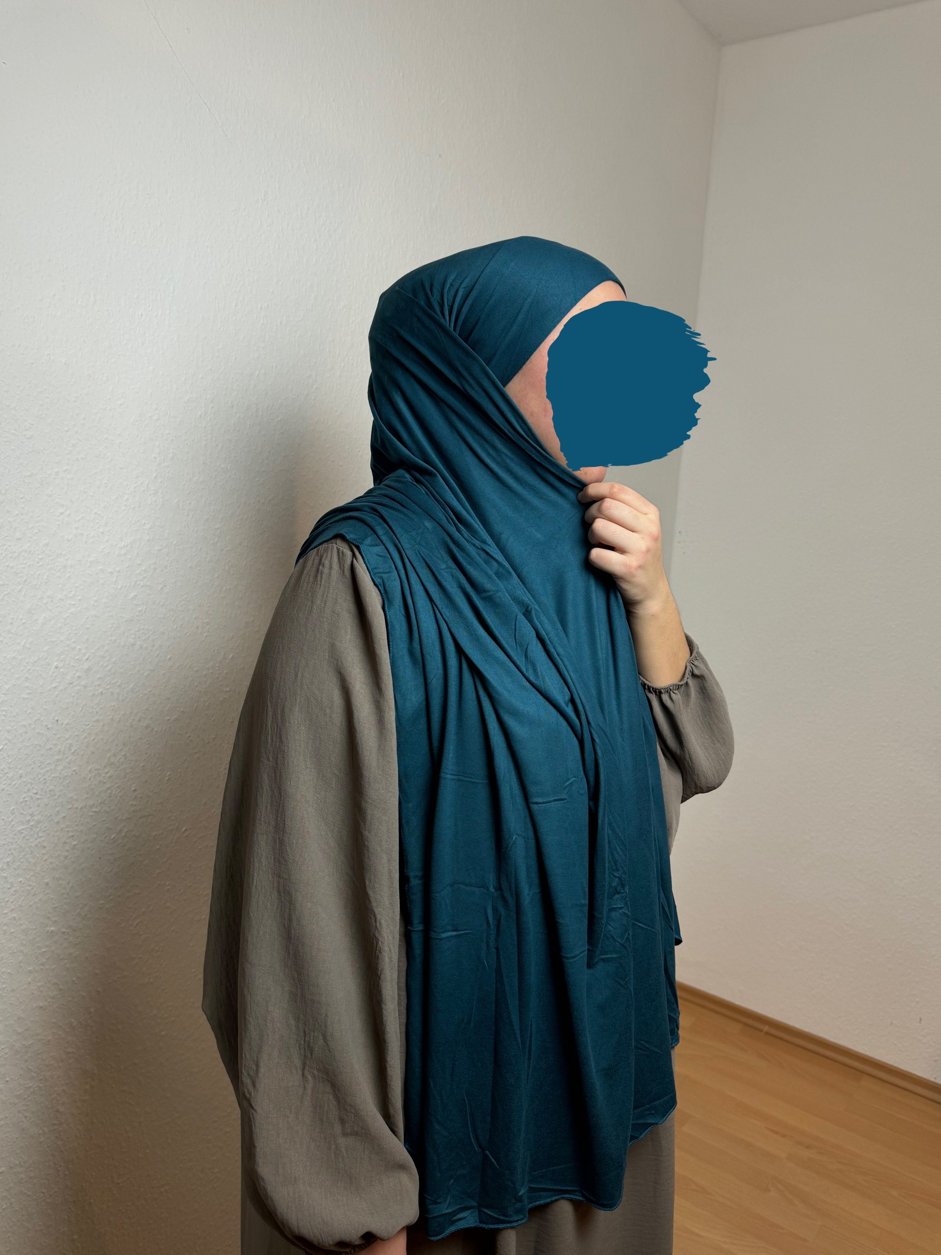 Direkt geführter Laden HIJABIFY Hijab Easy integrierter Blau mit Jersey-Stoff Kopftuch in 2 (antirutsch) Hijab Petrol Hidschab/ Hijab/ unter 1 Tuch