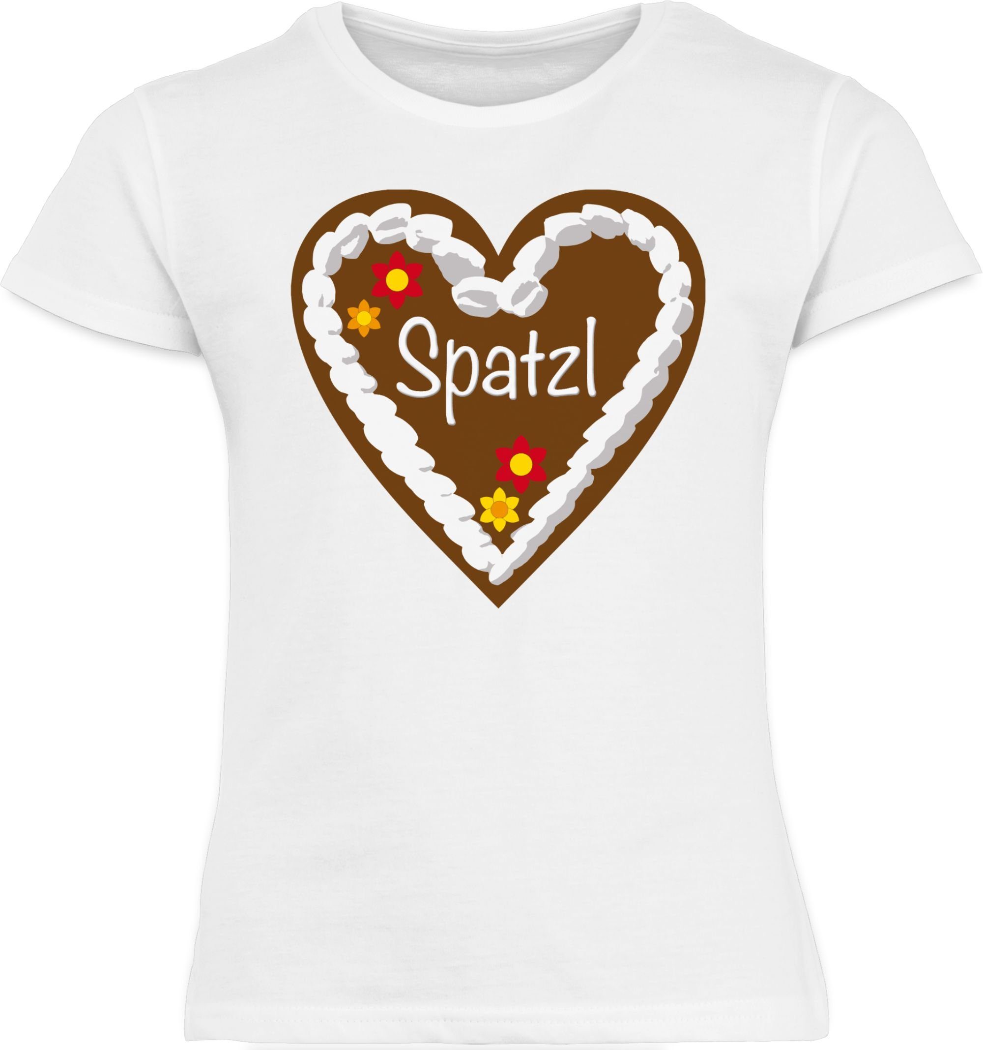 Mode Spatzl 1 Outfit Shirtracer Weiß Lebkuchenherz T-Shirt für Oktoberfest Kinder