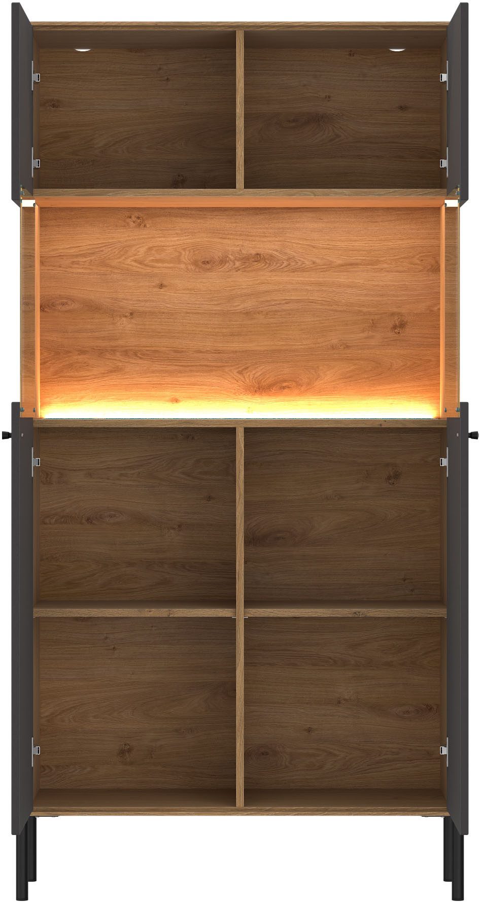 OTTO home Vitrine Nursia Vitrine, Breite 90 cm, mit geriffelten Fronten, auf Metallfüßen
