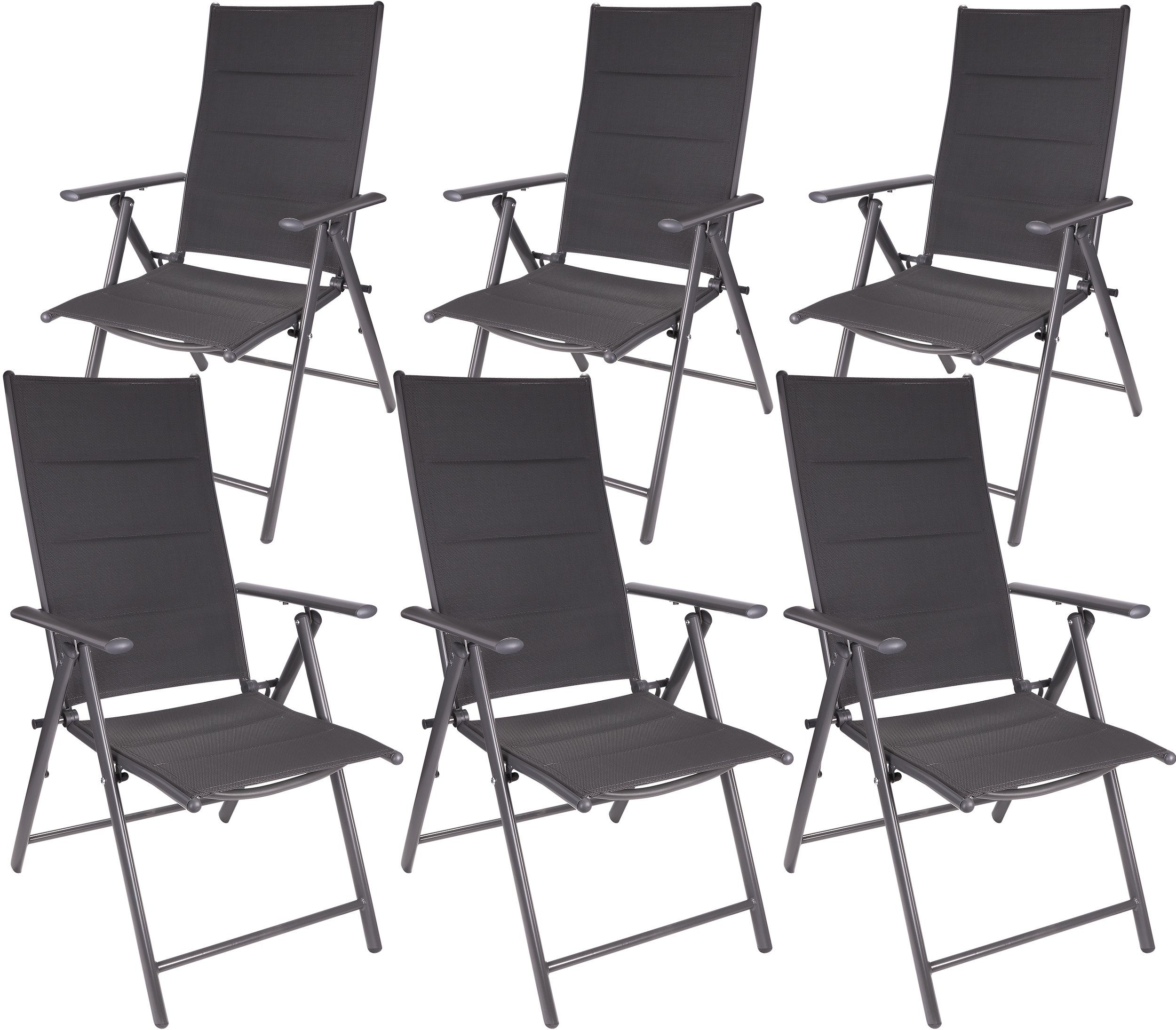 BRUBAKER Gartenstuhl Riva Stuhl mit 7-Fach verstellbarer Rückenlehne (Set, 6 St), Gartenstühle - Faltstühle klappbar - wetterfeste Klappstühle für Terrasse oder Balkon