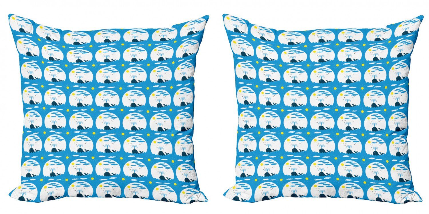 Kissenbezüge Modern Accent Doppelseitiger Digitaldruck, Abakuhaus (2 Stück), Wale Sunrays Wellen Wolken Kreise