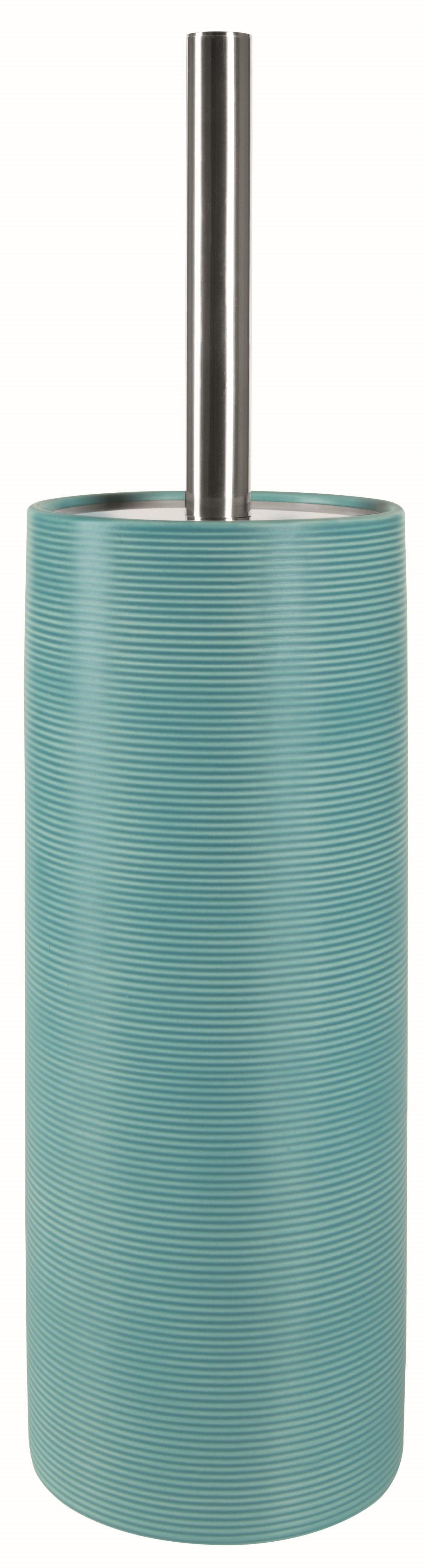 spirella Toilettenpapierhalter WC-Bürste TUBE RIBBED, Toilettenbürste aus hochwertiger Keramik, mit Deckel, mit Rillenstruktur in 3D-Effekt, türkisblau | Toilettenbürsten