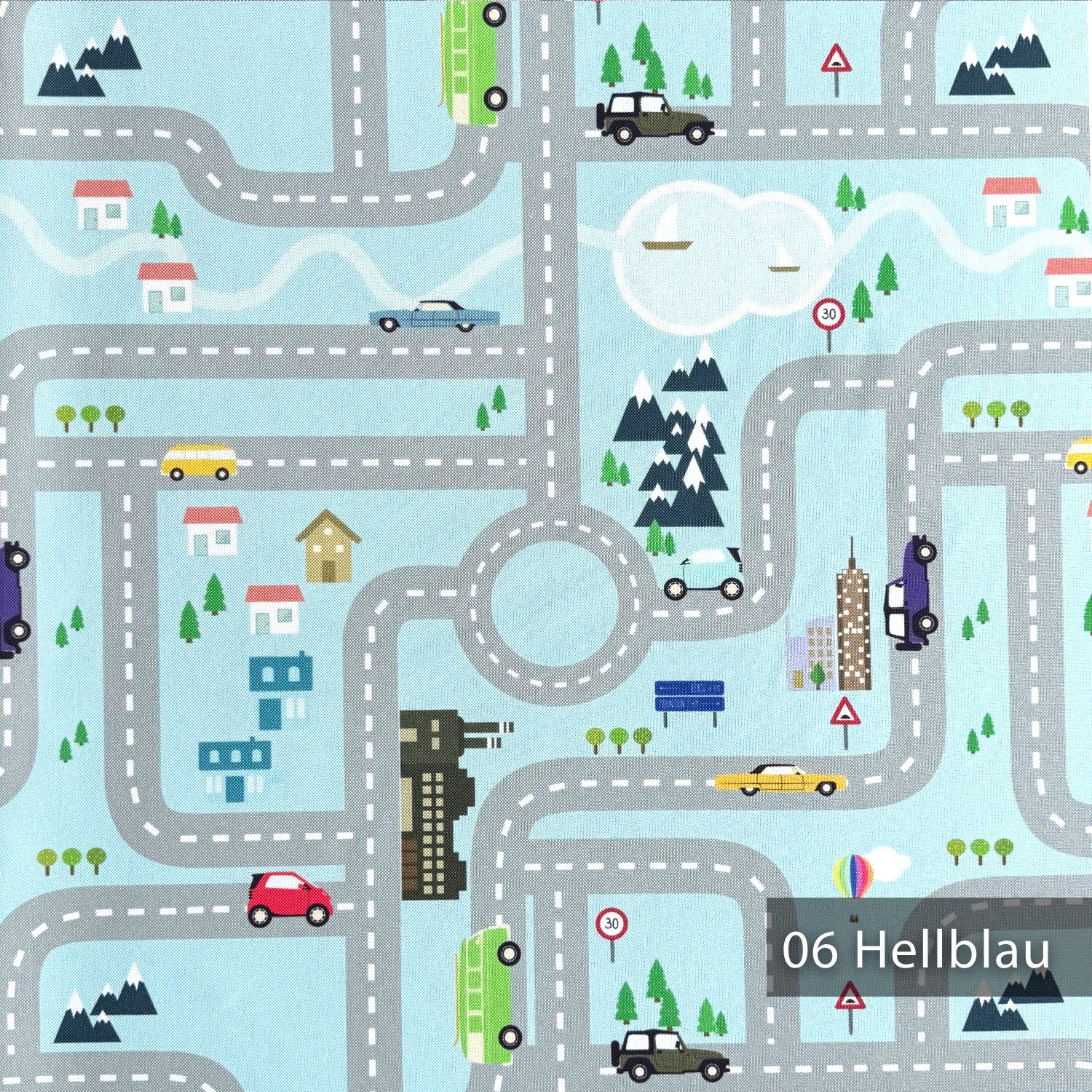 novely® Stoff HANAU AUTO - Möbelstoff mit Auto- und Straßenmotiv, Robust, Pflegeleicht, Waschbar, Meterware, 1lfm