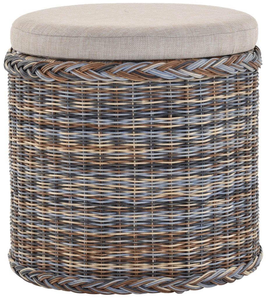 Krines Home Wäschekorb Rattan Sitzhocker mit Stauraum Rund Badhocker Sitz gepolstert Deckel, mit gepolstertem Deckel, mit herausnehmbarem Inlett Mehrfarbig