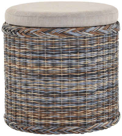 Krines Home Wäschekorb Rattan Sitzhocker mit Stauraum Rund Badhocker Sitz gepolstert Deckel, mit gepolstertem Deckel, mit herausnehmbarem Inlett