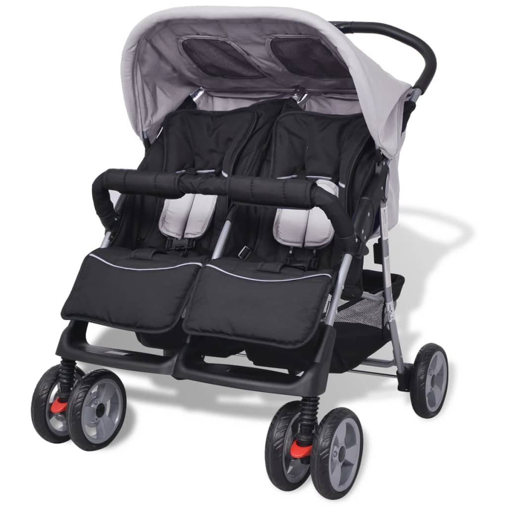 vidaXL Kinder-Buggy »Baby Zwillingswagen Stahl Grau und Schwarz« online  kaufen | OTTO