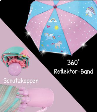 HECKBO Taschenregenschirm Magic Kinder Jungen Mädchen Regenschirm wechselt bei Regen die Farbe, mit Reflektoren an der Seite