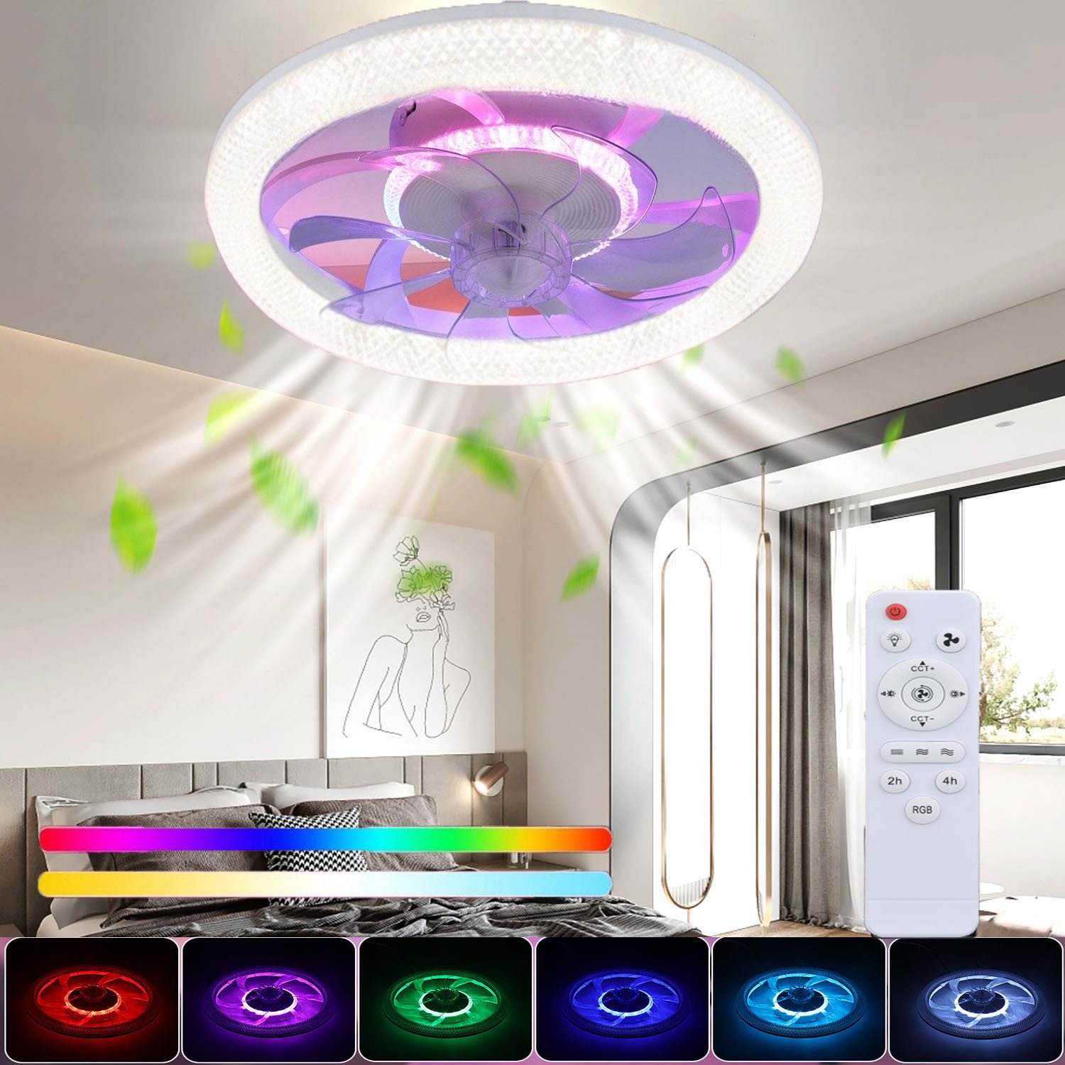 oyajia Deckenleuchte 55W RGB Deckenventilator mit günstig online kaufen