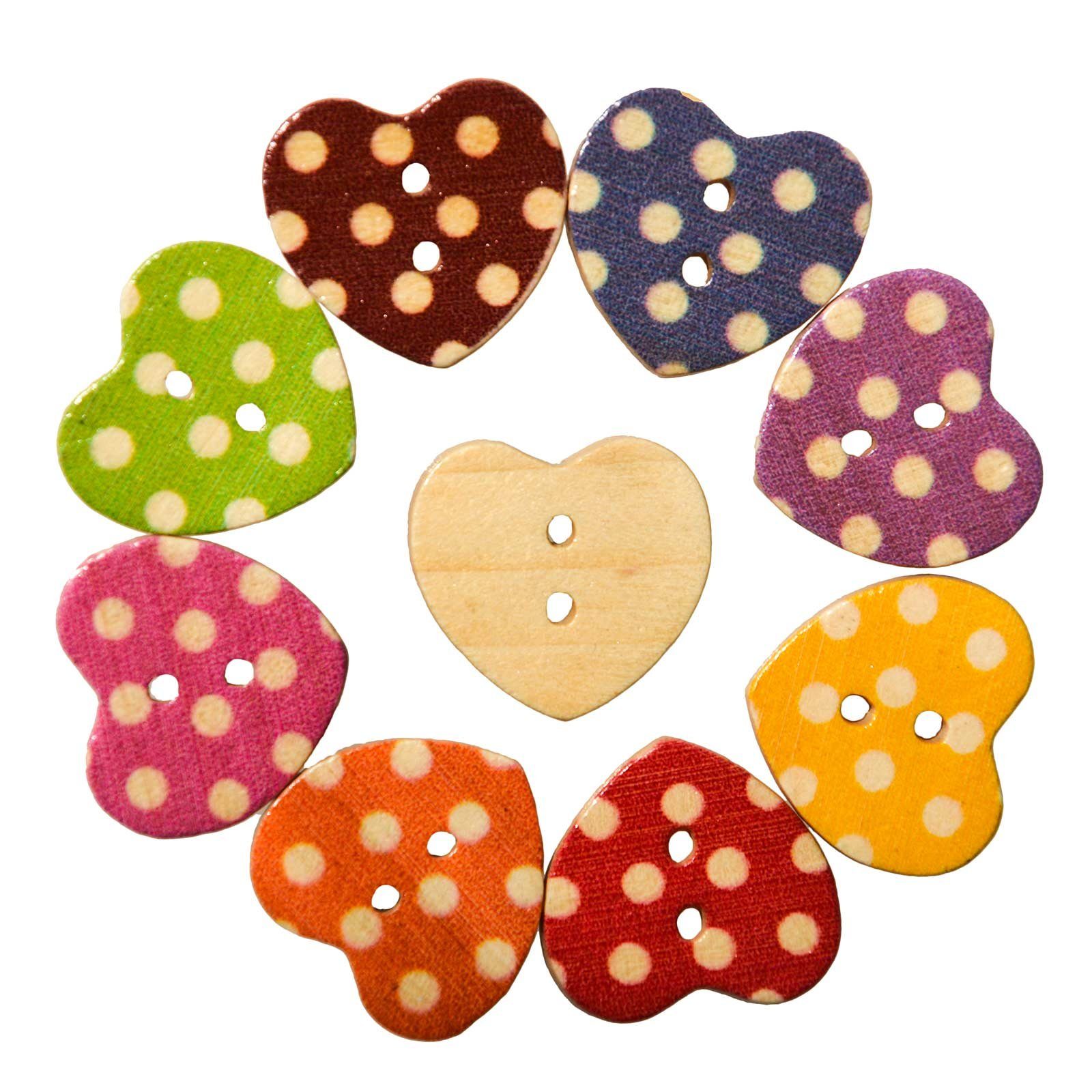 maDDma Knopf 200 Кнопки Herz Holzknöpfe bunt gemischt 18 x 16mm Herzknopf 2 Loch