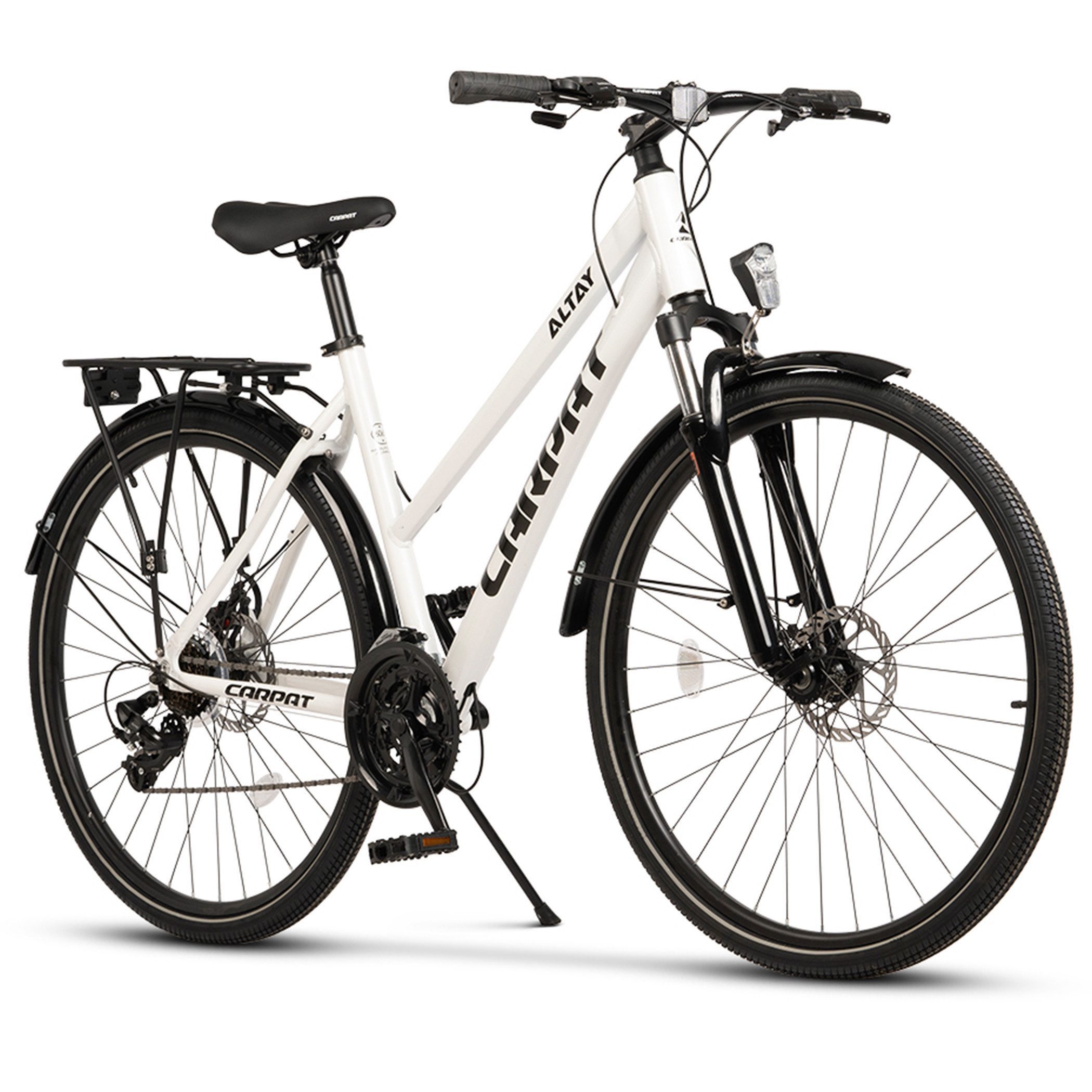 CARPAT SPORT Trekkingrad 28 Zoll Trekking Bike City Fahrrad für Damen Herren, 21 Gang Shimano, Kettenschaltung, (Aluminium Rahmen, Mechanische Scheibenbremse), City Commuter Citybike Fahrrad