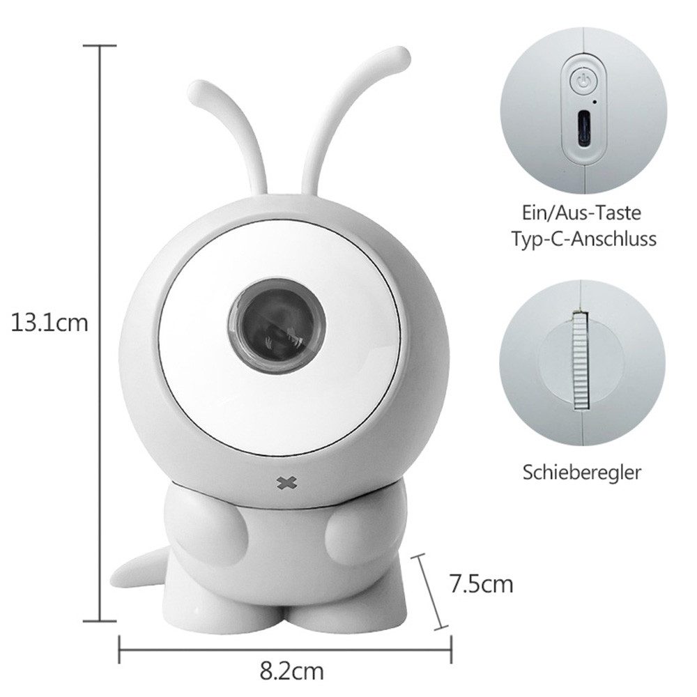 Lapamax Projektionslampe Galaxie-Projektor ohne Laser, 6 Motive, 360° drehbar, Akku, 2 W, grau, Sternenhimmelprojektor mit 900-mAh-Batterie, USB-C und 3-h-Ladezeit