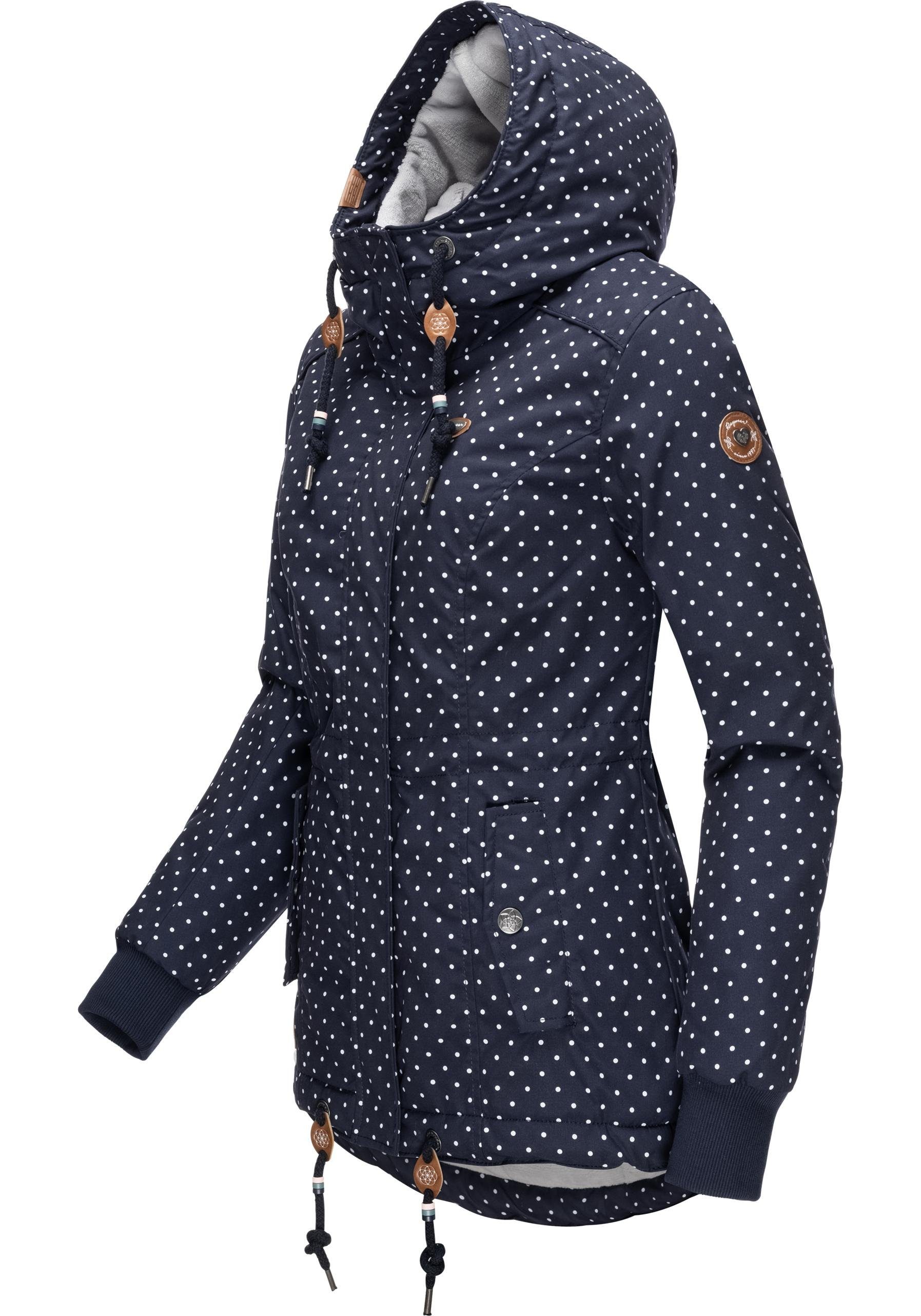 Intl. mit navy Winter Winterjacke Kapuze Ragwear Dots Outdoorjacke Danka stylische