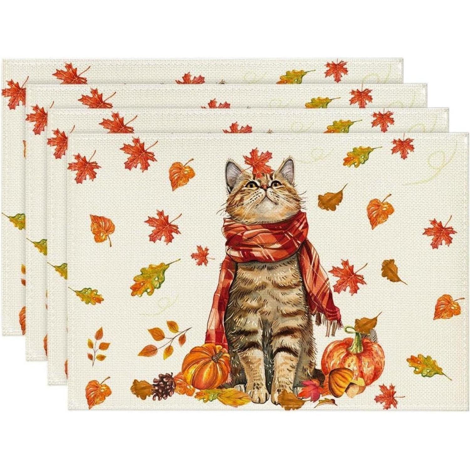 LuxusKollektion Platzset Kürbisse Ahornblätter Herbst Platzsets 4er Set 30x45cm waschbar