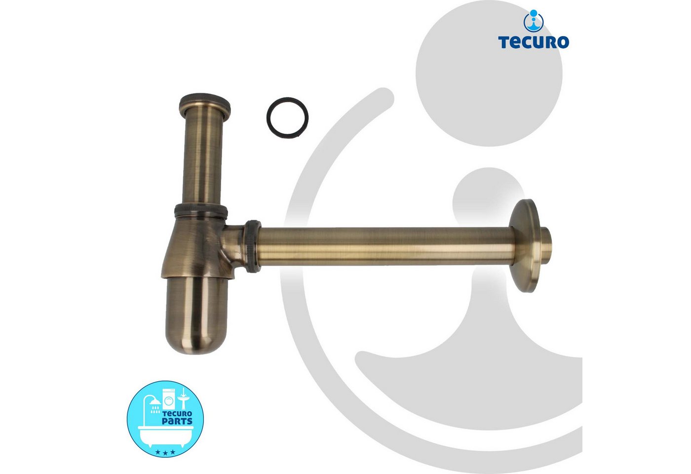 Thumbnail - tecuro Siphon PROFI Flaschen-Geruchsverschluss Siphon extra lang - Messing bronziert